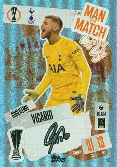 Guglielmo Vicario Man of the Match Signature by Cards Corner on MYNTED