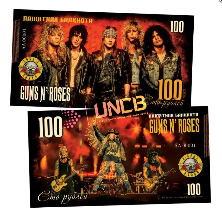 Guns N' Roses 100 Rubles UNCB banknote by UNCB on MYNTED