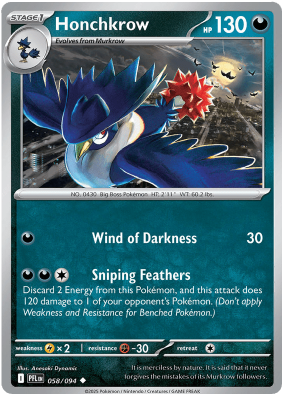 Honchkrow 058/094 Uncommon | Mega Evolution – Phantasmal Flames by Worth the XP on MYNTED