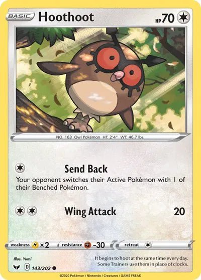 Hoothoot (Reverse Holofoil) Sword & Shield Base Set Common 143/202 by PokeSource on MYNTED