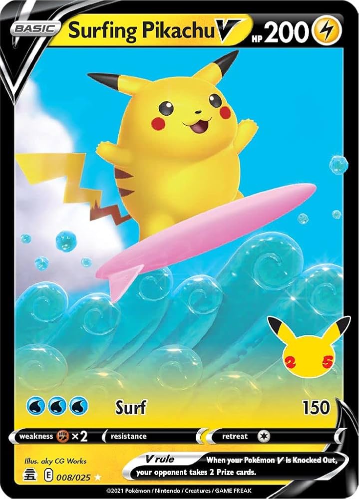 25th anniversary celebrations surfing pikachu v 008/025