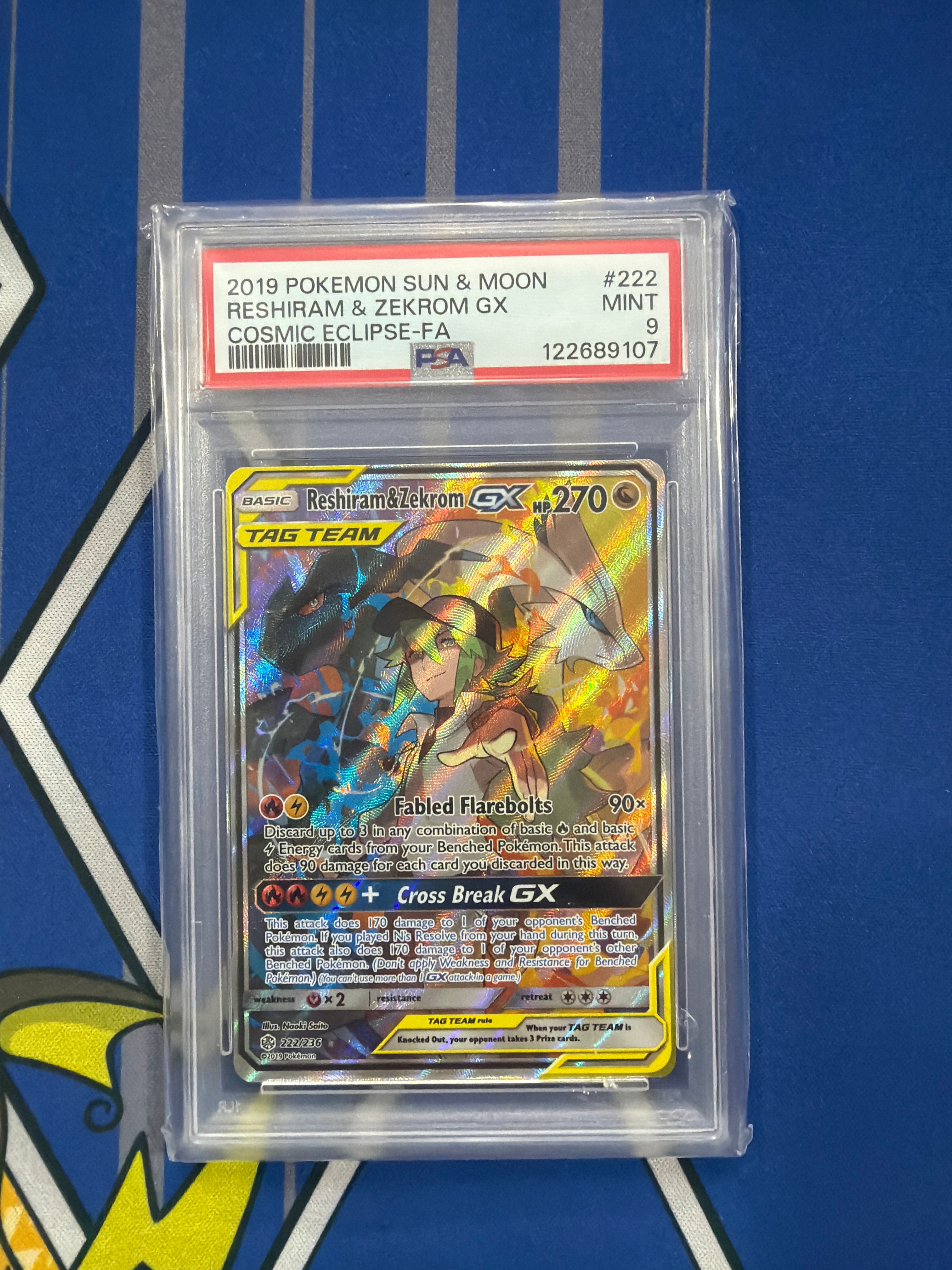 RESHIRAM & ZEKROM GX POKEMON 222/236 2019 COSMIC ECLIPSE FA ENGLISH PSA 9 !!