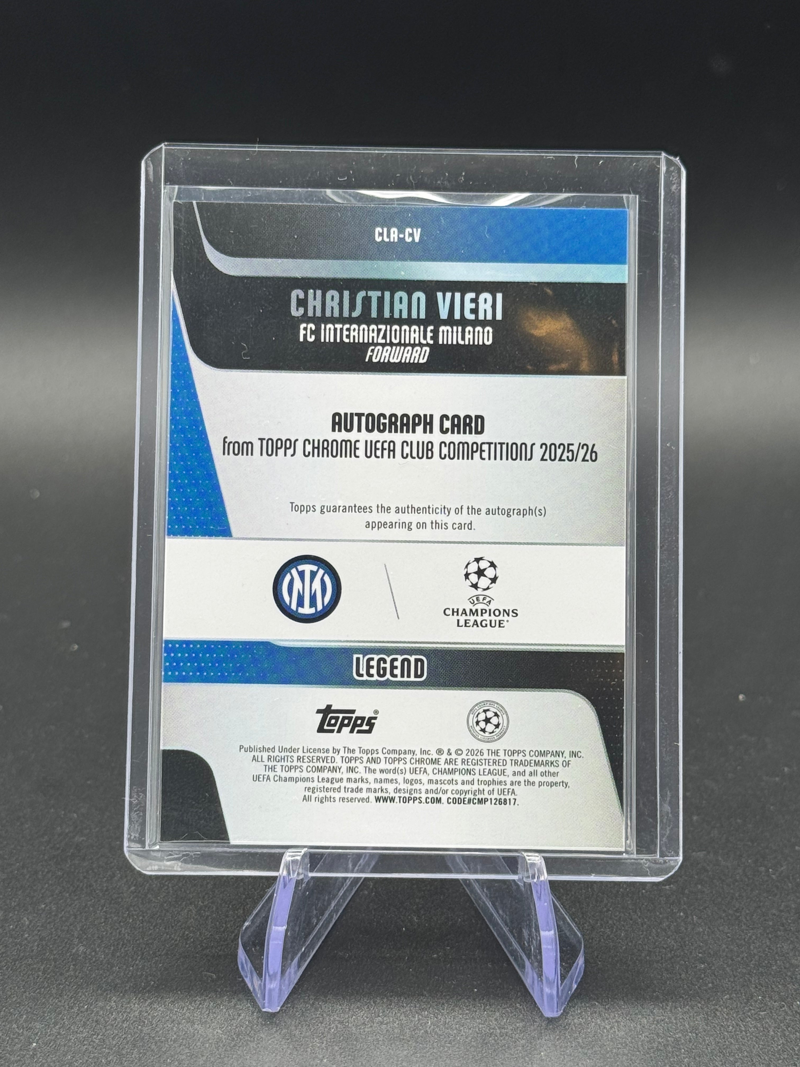 2025-26 Topps Chrome UCL Christian Vieri Legend Auto Purple Refractor 66/75 #CLA-CV Inter Milan