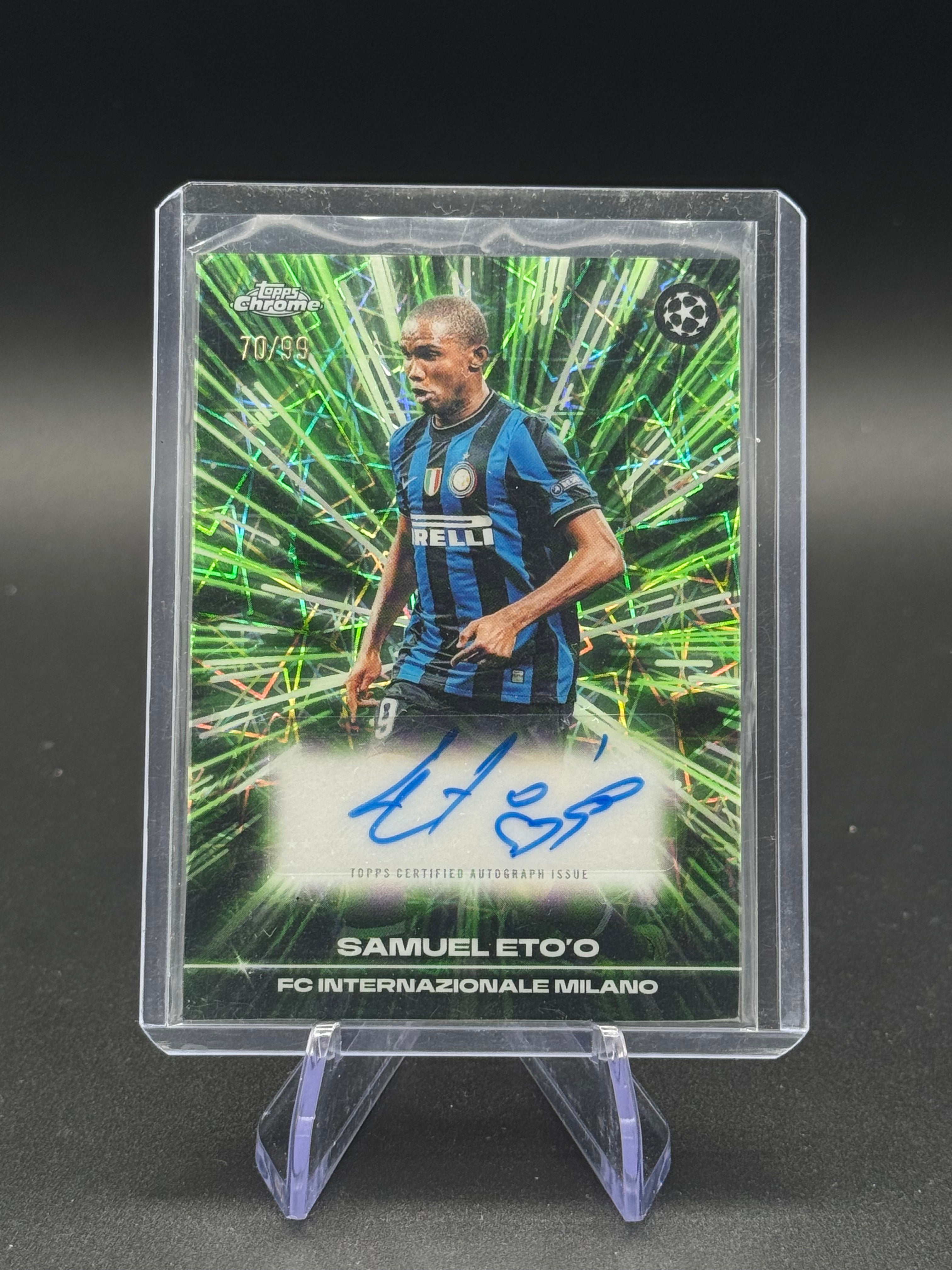 2025-26 Topps Chrome UCL Samuel Eto'o Black Lazer Auto 70/99 #BLA-SE Inter Milan