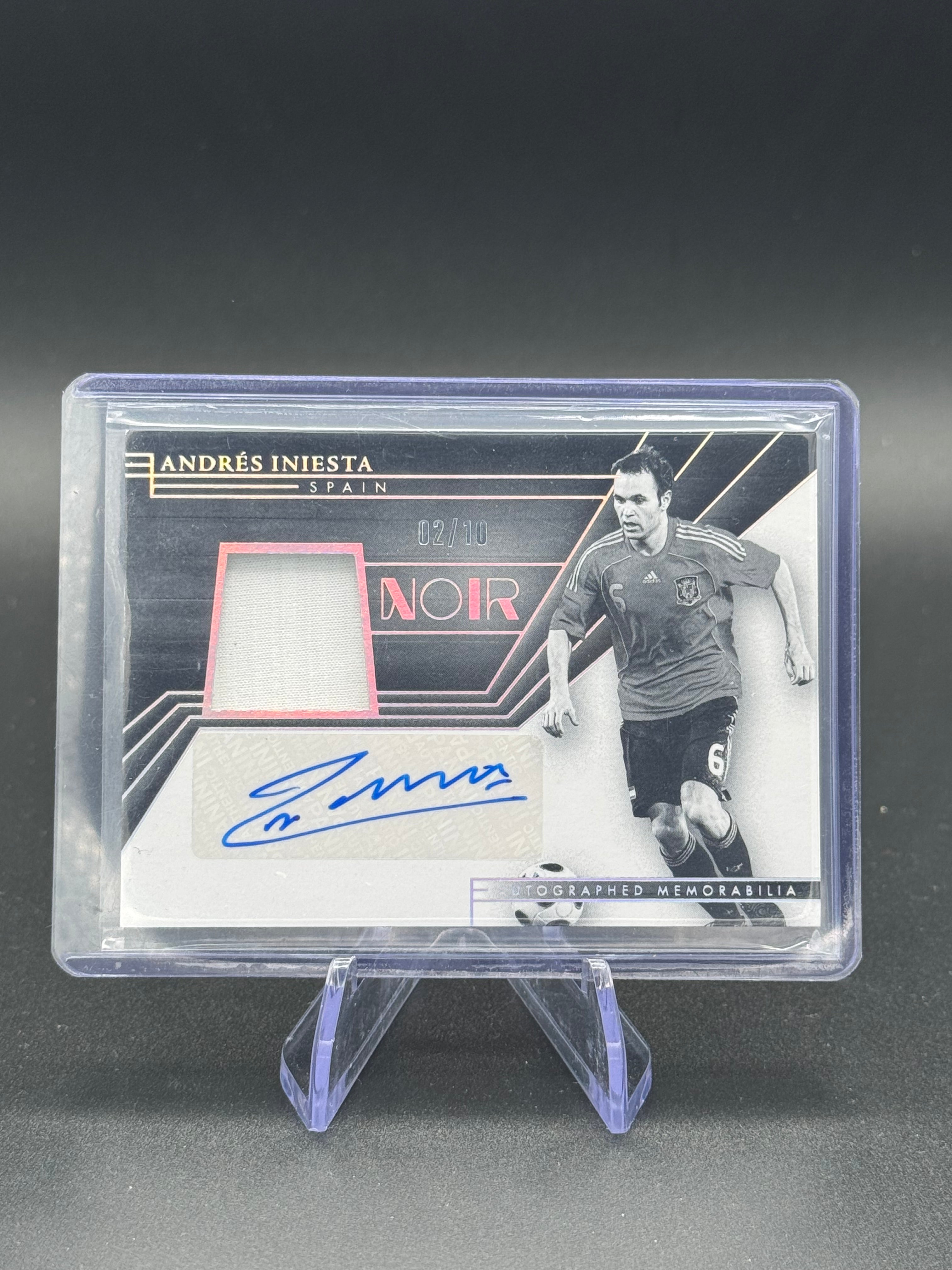 2024-25 Panini Noir Andrés Iniesta Autographed Memorabilia Patch Auto 02/10 #BW-AI Spain
