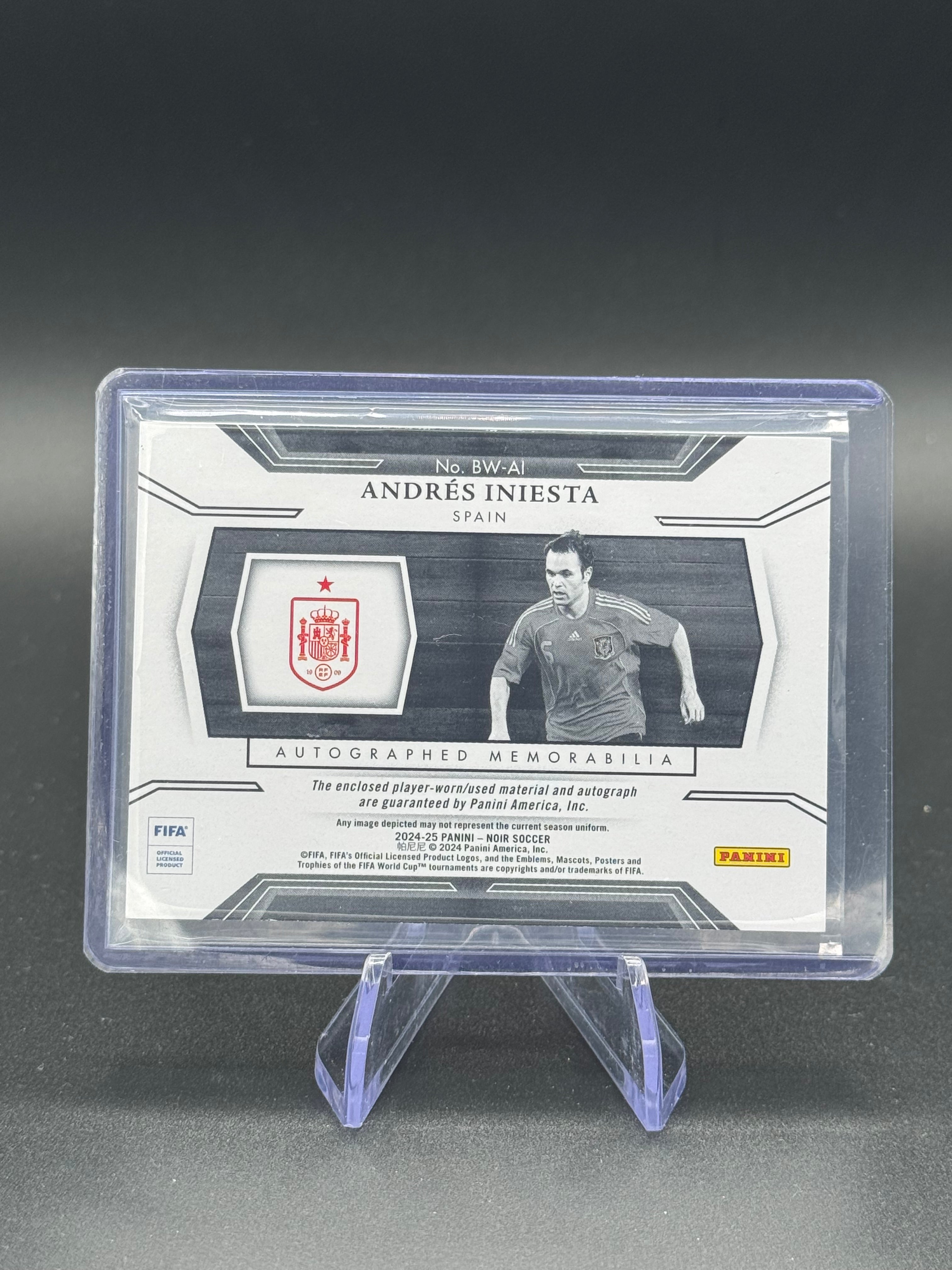 2024-25 Panini Noir Andrés Iniesta Autographed Memorabilia Patch Auto 02/10 #BW-AI Spain