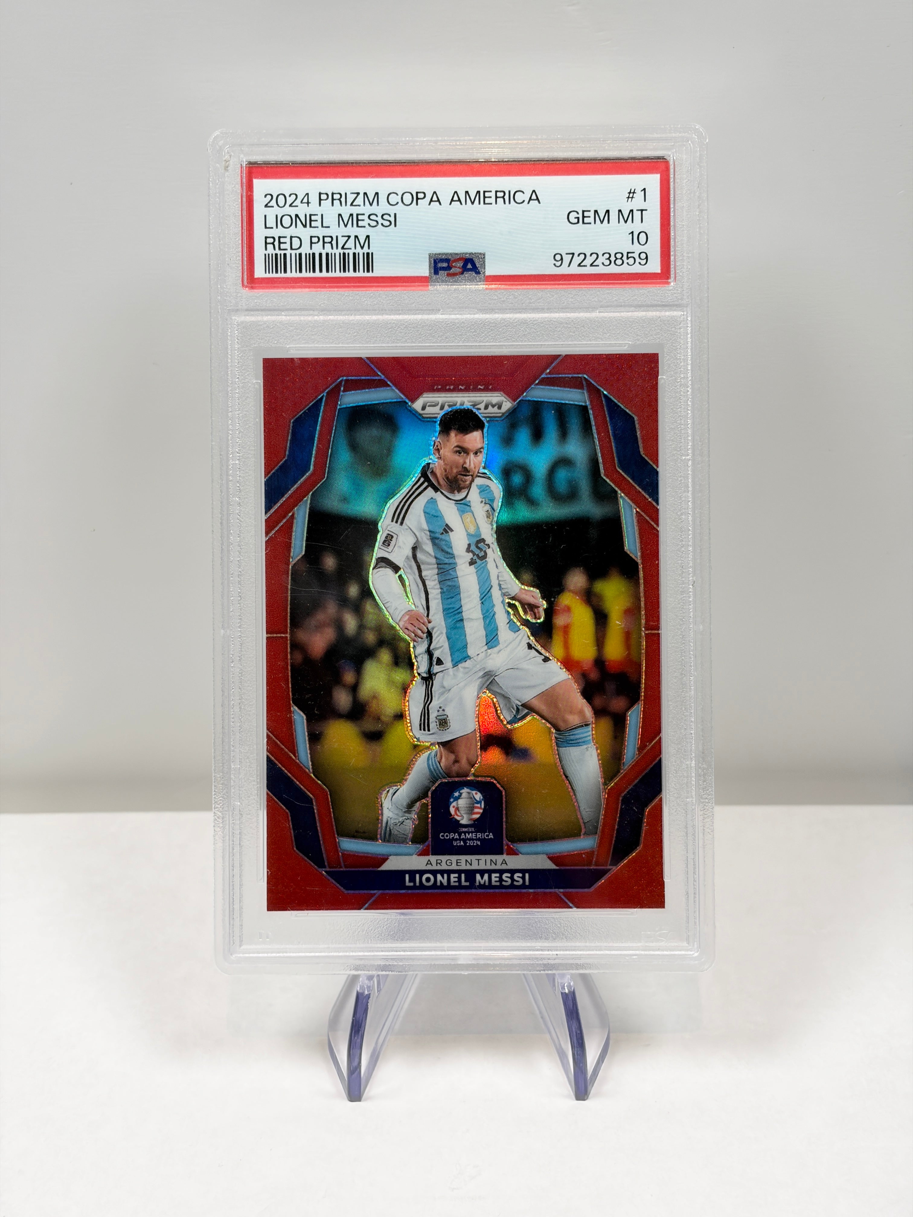 2024 Panini Prizm Copa America Lionel Messi #1 Red Prizm /199 PSA 10 GEM MINT Argentina