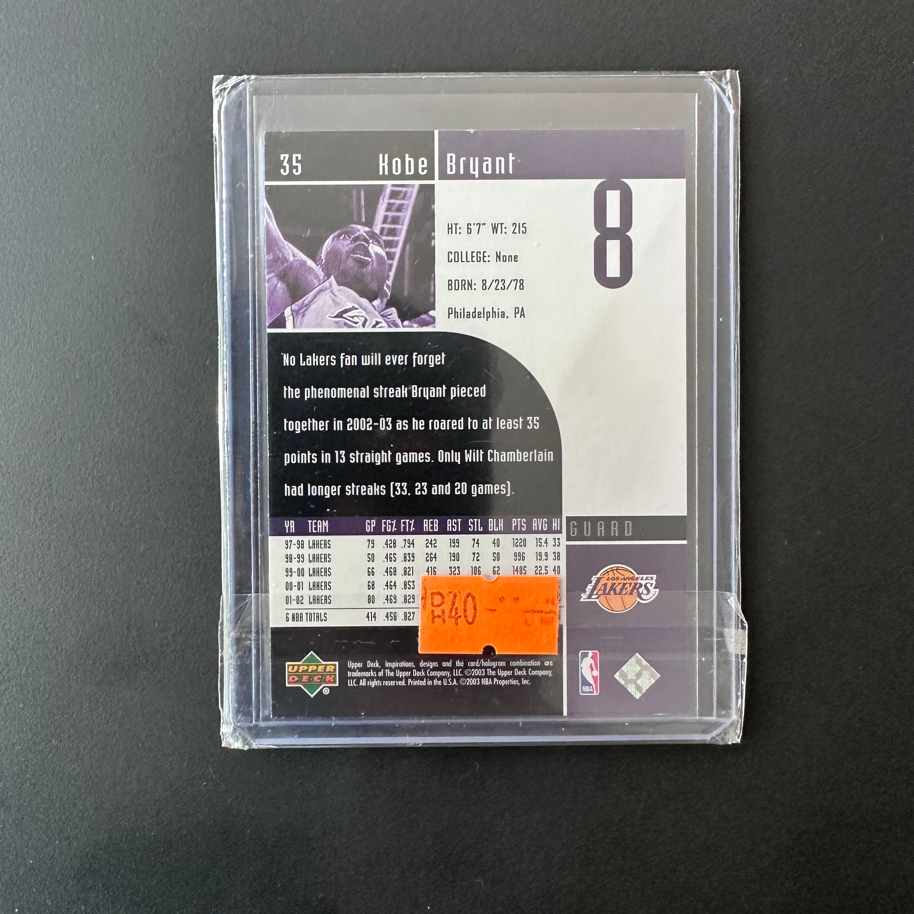 Kobe Bryant Inspirations Upper Deck 2003