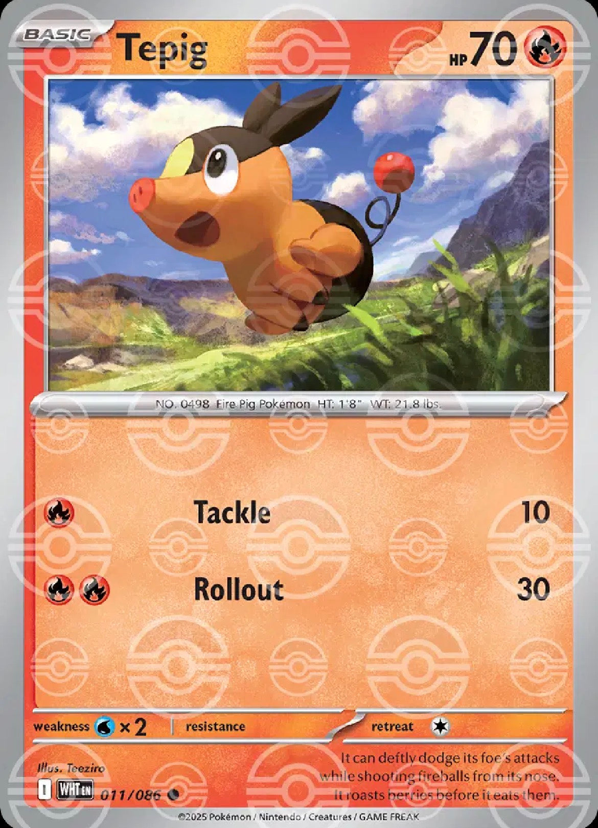 Pokemon White Flare: Tepig Poke Ball Pattern 011/086