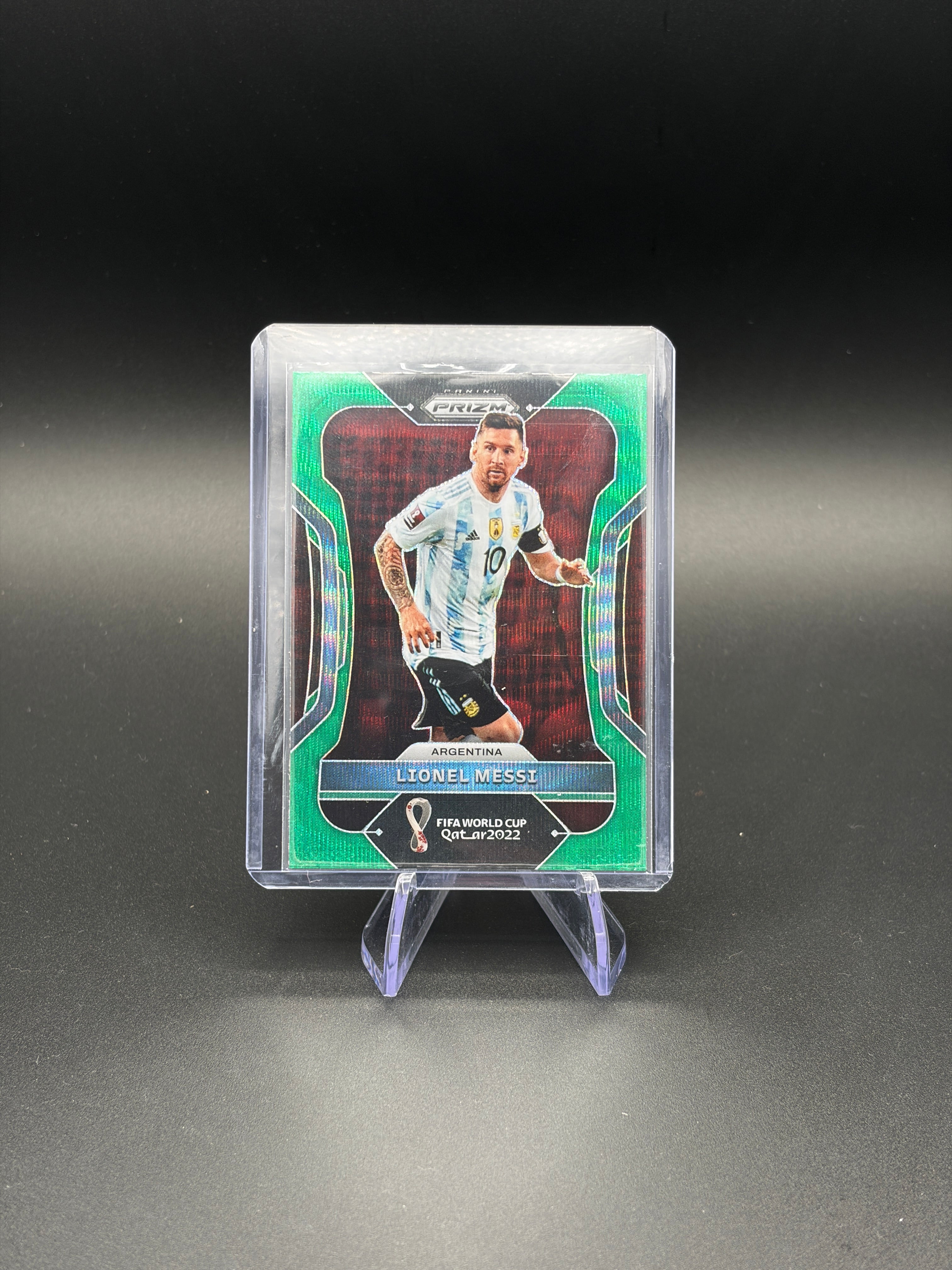 2022 Panini Prizm World Cup Qatar Lionel Messi Green Wave #7 Argentina