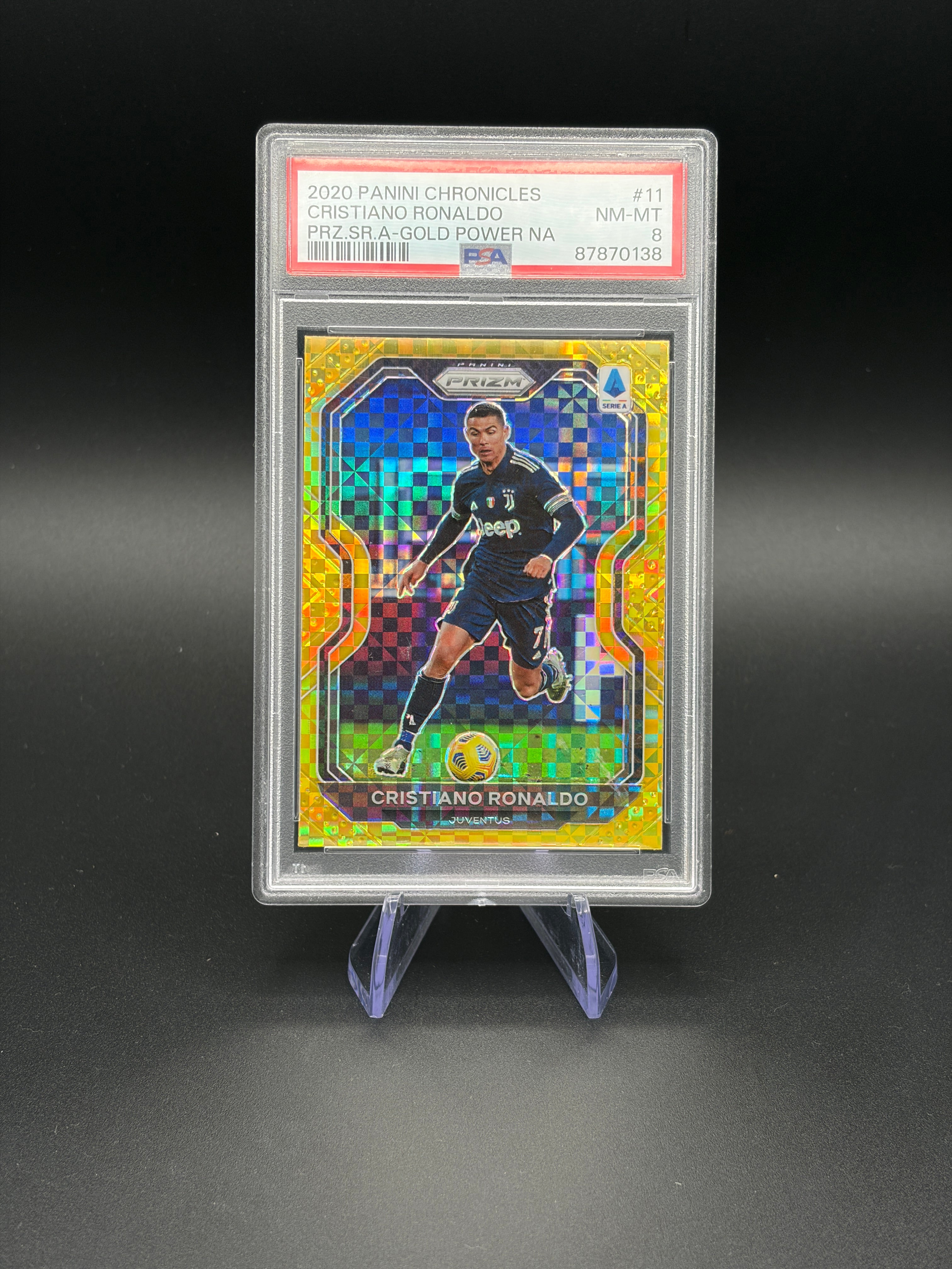 2020-21 Panini Chronicles Prizm Serie A Cristiano Ronaldo Gold Power #11 Juventus PSA 8