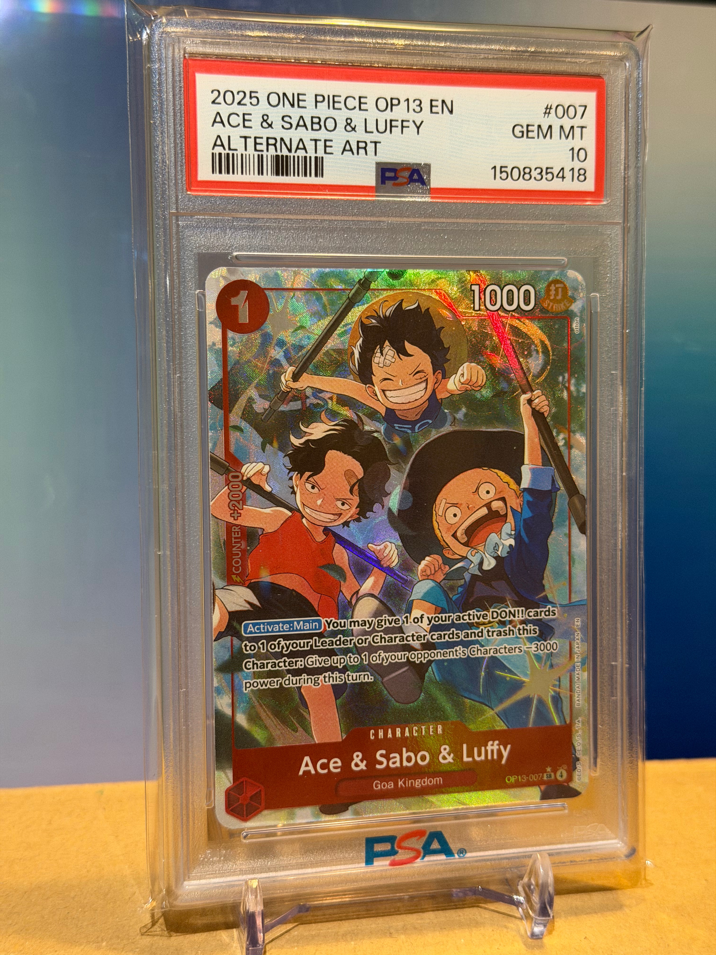 PSA 10 - Ace & Sabo & Luffy Alt Art (OP13-007) [Cert# 150835418]