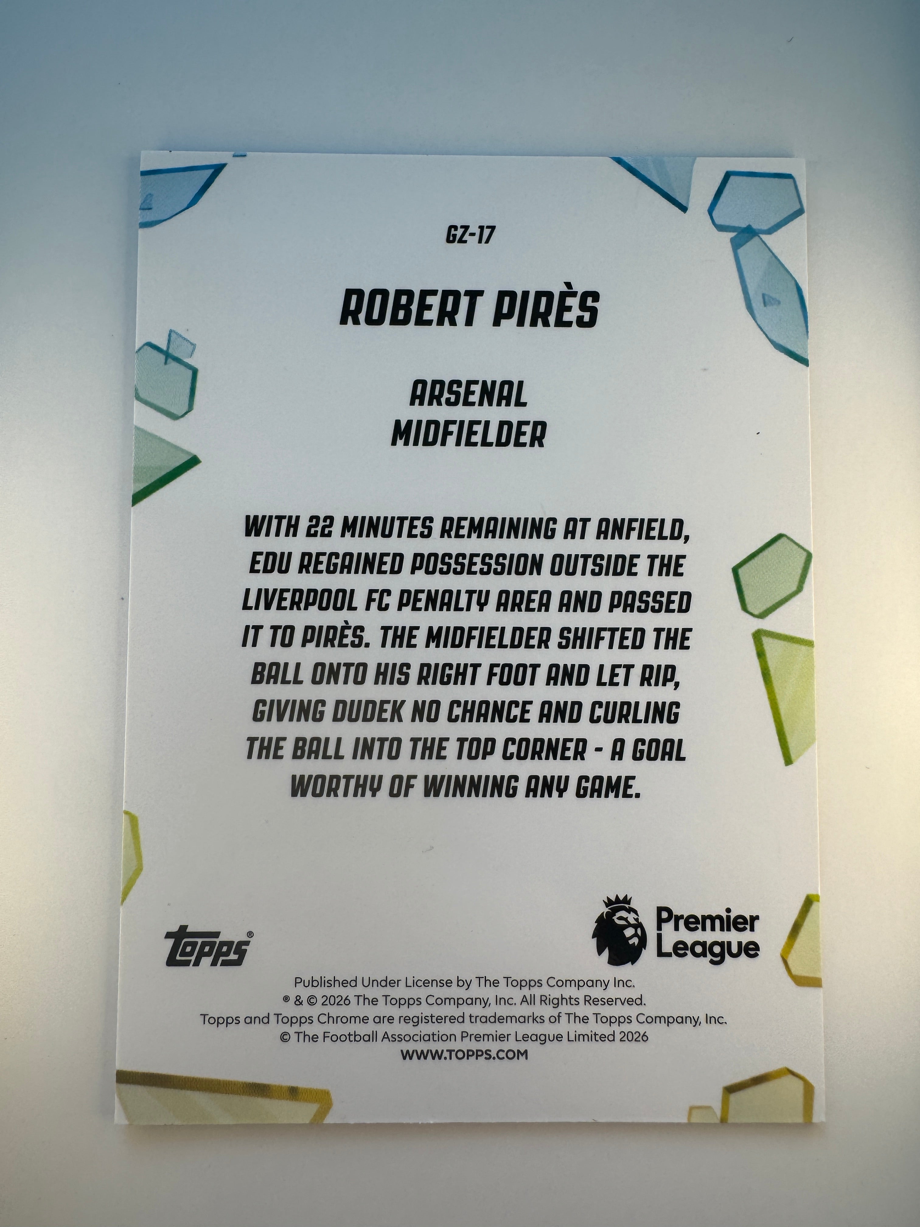 Robert Pirès Golazo — 2026 Topps Chrome Premier League — Arsenal Legend