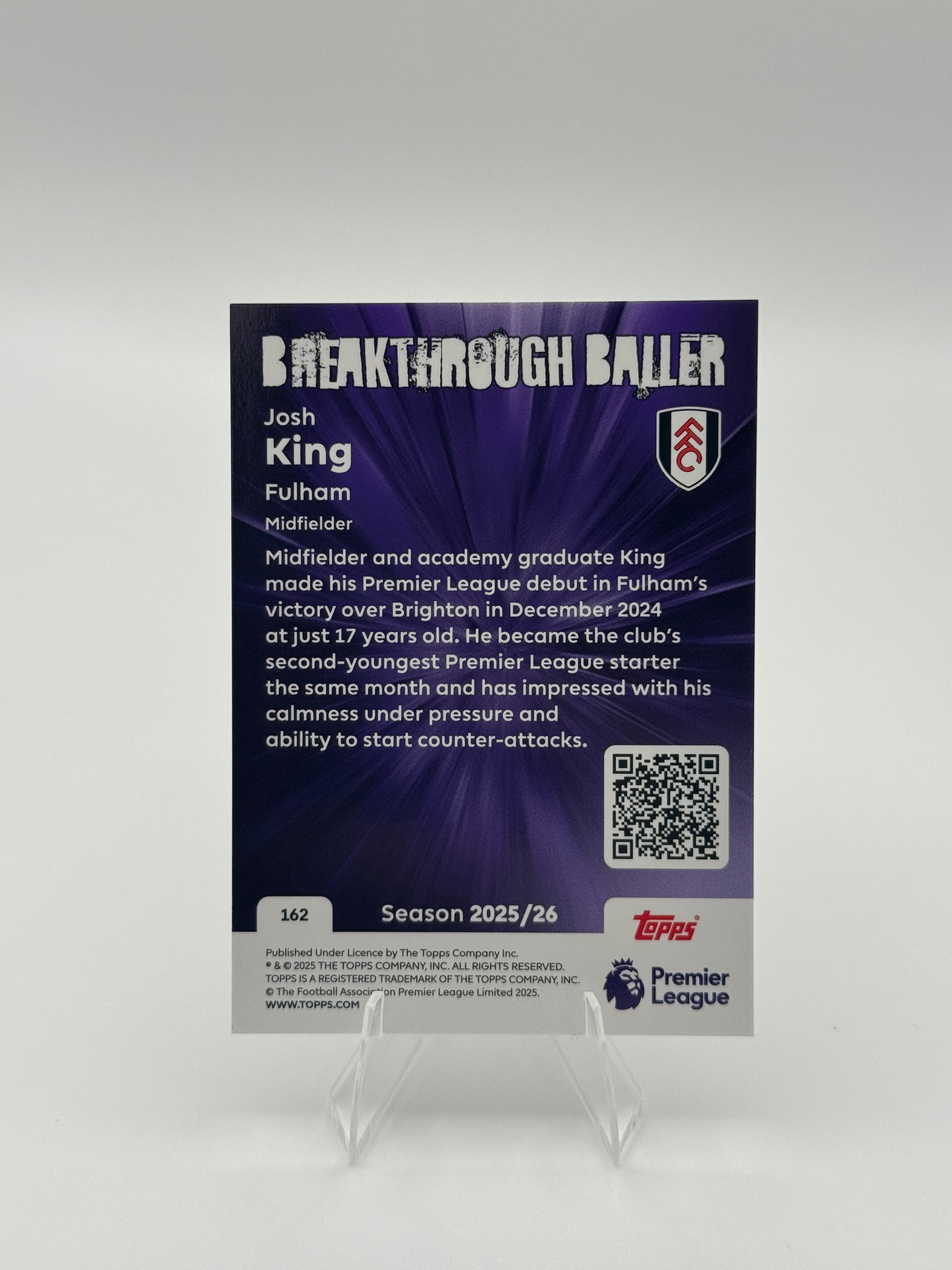 Josh King - Rookie - Fulham - Topps Chrome Premier League