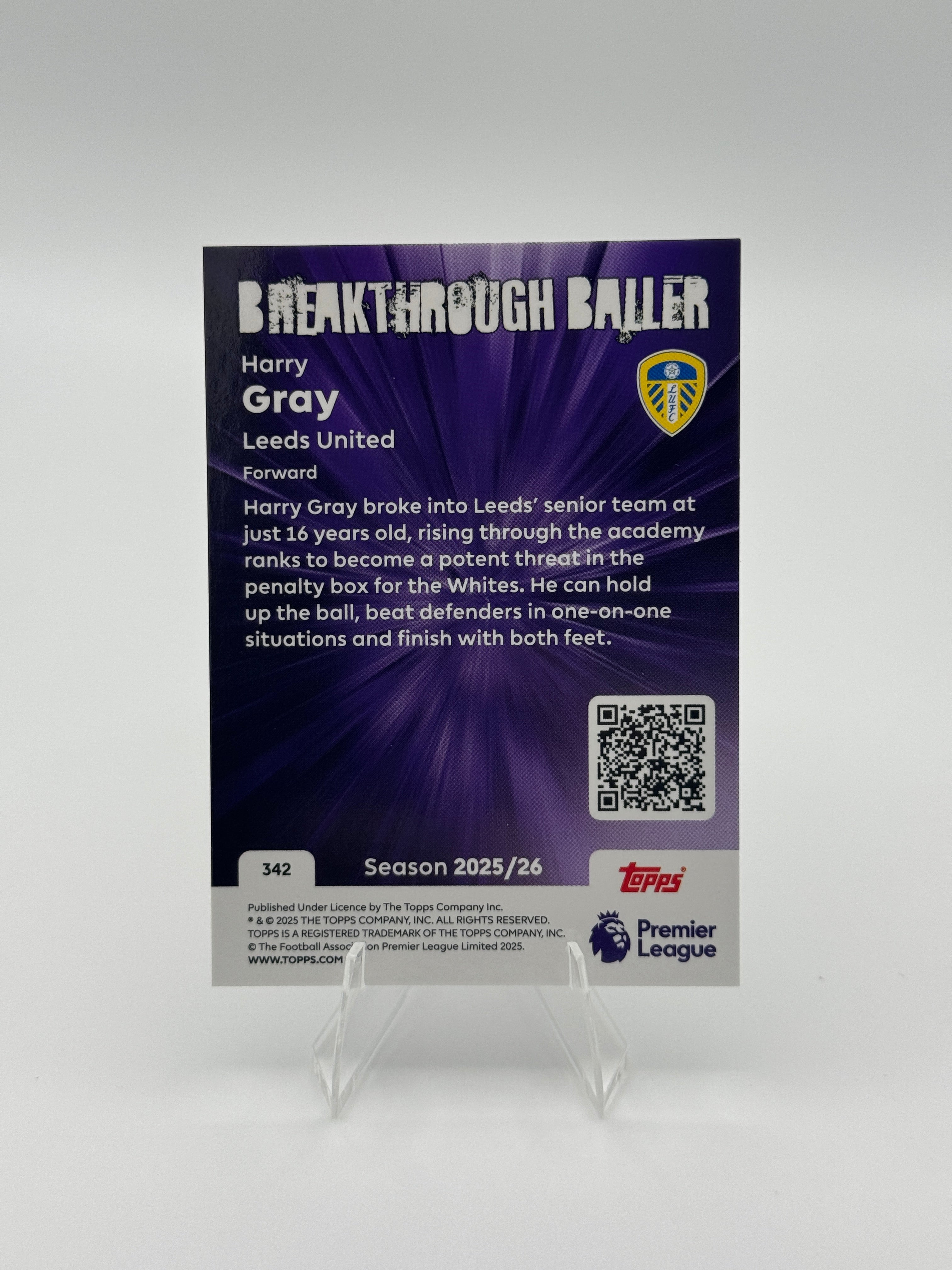 Harry Gray - Rookie Card - Leeds United - Breakthrough Baller - Topps Premier League