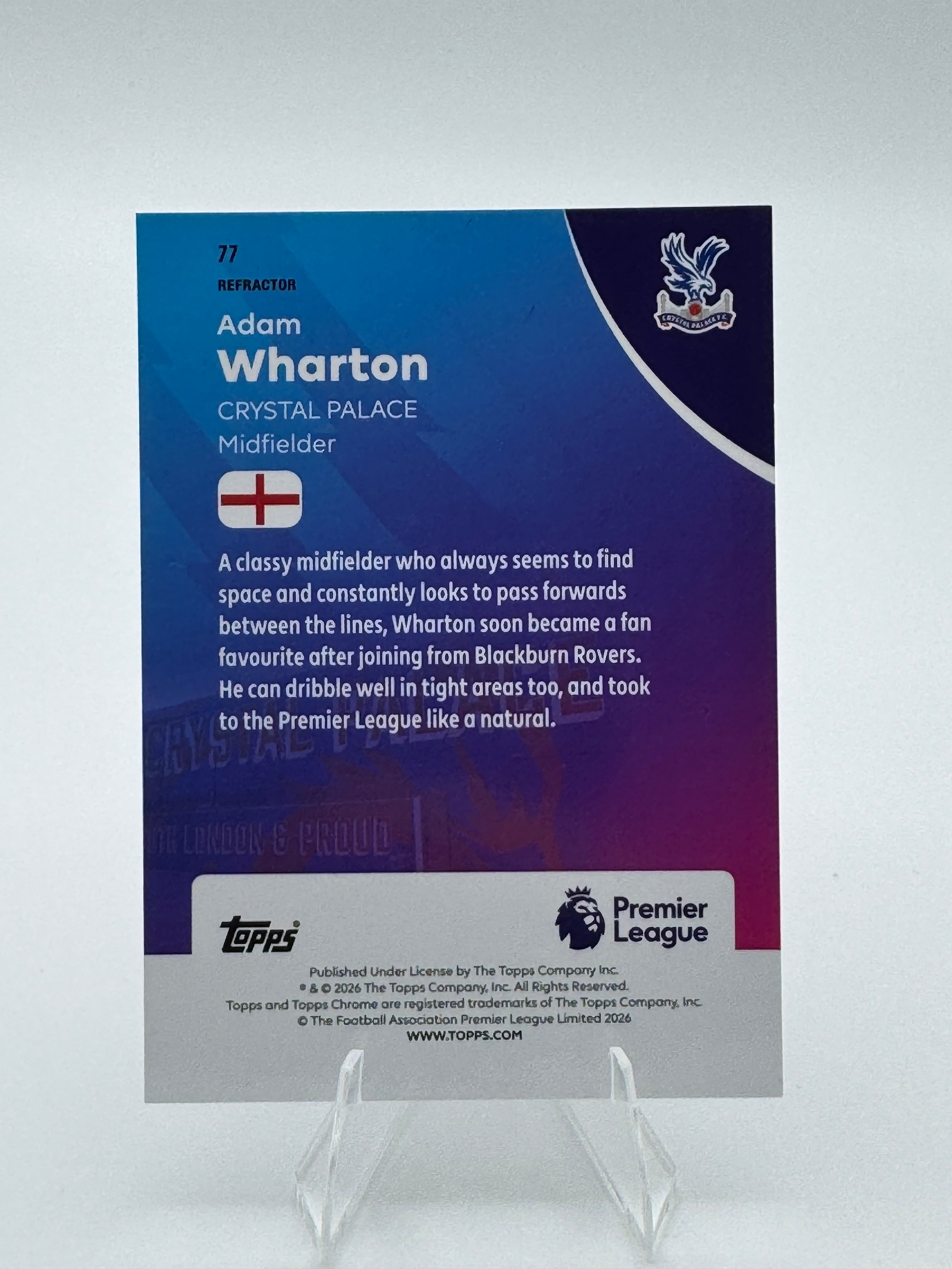 Adam Wharton - Crystal Palace - Topps Chrome Premier League