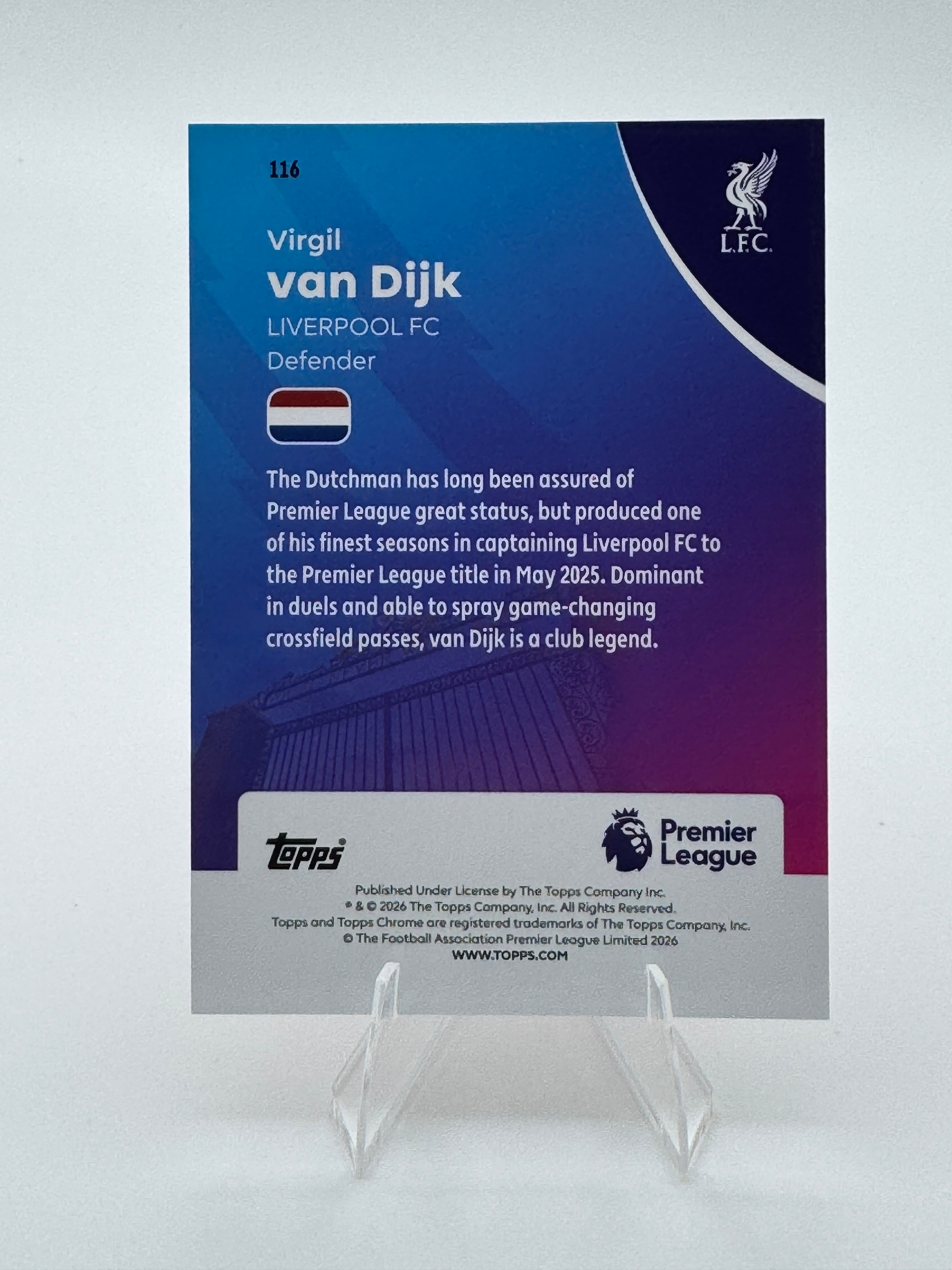 Virgil Van Dijk - Refractor - Liverpool - Topps Chrome Premier League