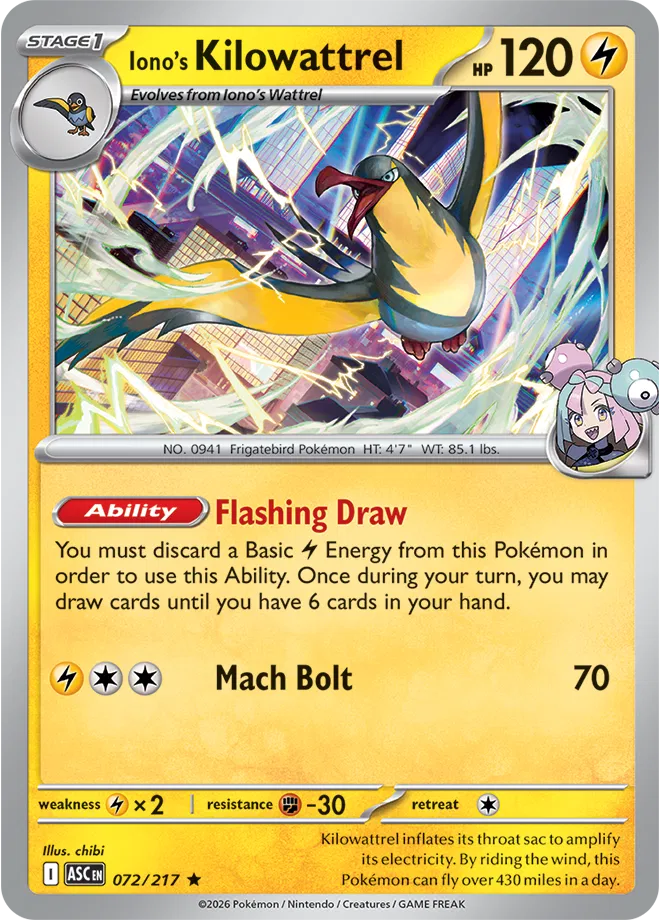 Iono's Kilowattrel 072 Holo - Ascended Heroes by PokéPW on MYNTED