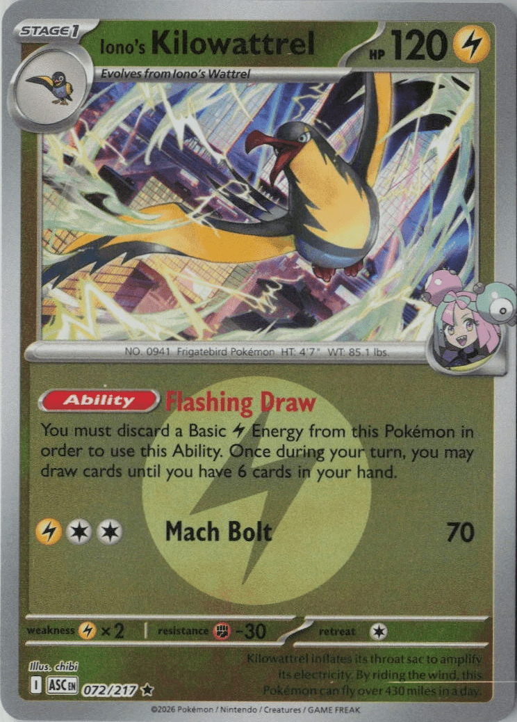 Iono's Kilowattrel - 072/217 (Energy Symbol Pattern) - ME: Ascended Heroes (ASC) by SAFAQATI on MYNTED