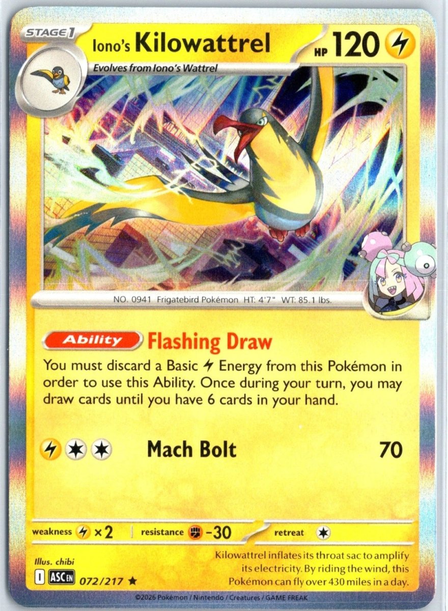 Iono's Kilowattrel - 072/217 (Holo) - ME: Ascended Heroes (ASC) by SAFAQATI on MYNTED