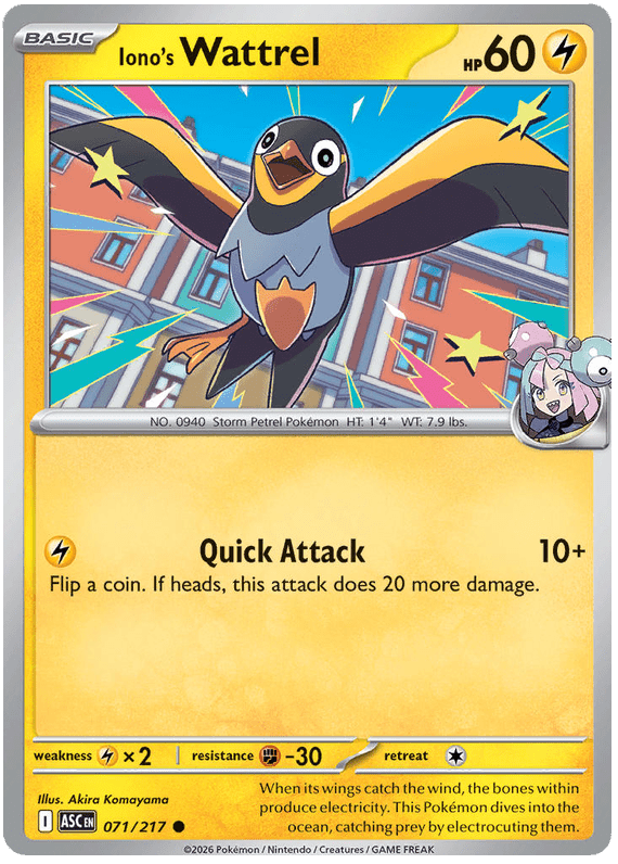 Iono's Wattrel 071/217 Common | Mega Evolution – Ascended Heroes by Worth the XP on MYNTED