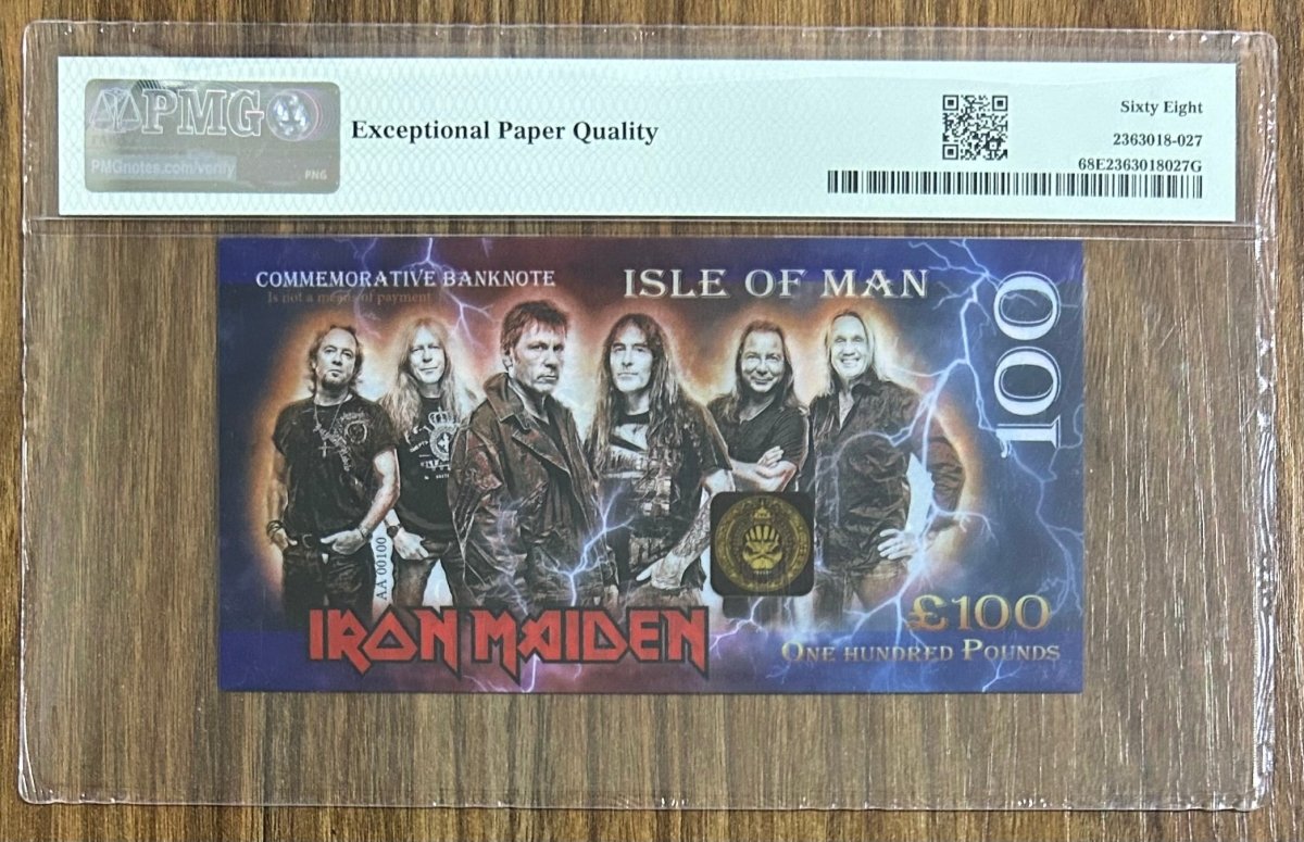 IRON MAIDEN, Grade 68, S/N AA 00100 \ 100 Pounds \ UNCB banknote by UNCB on MYNTED