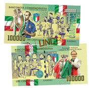 Italian National Team - Champion of Euro 2020 (UEFA 2020) 100 000 Lira UNCB banknote by UNCB on MYNTED