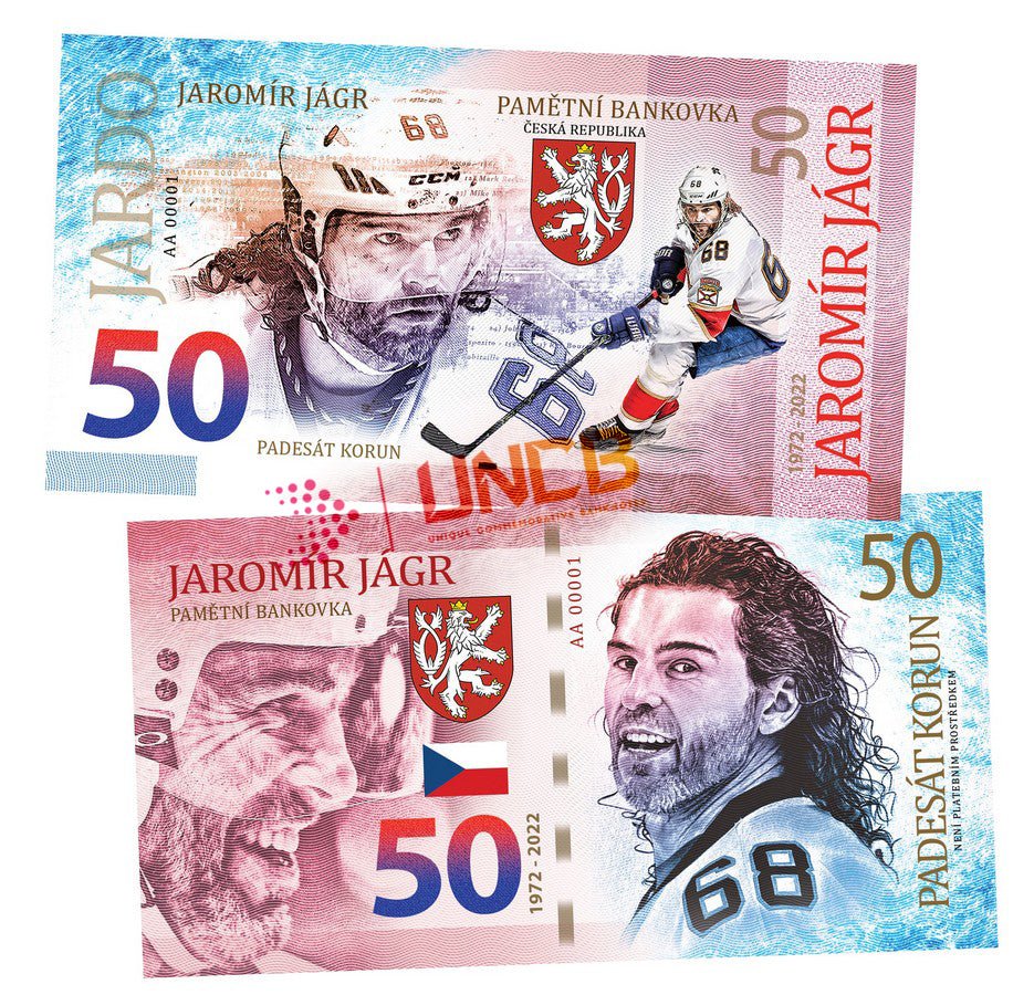 JAROMIR JAGR 50 Korun UNCB banknote by UNCB on MYNTED