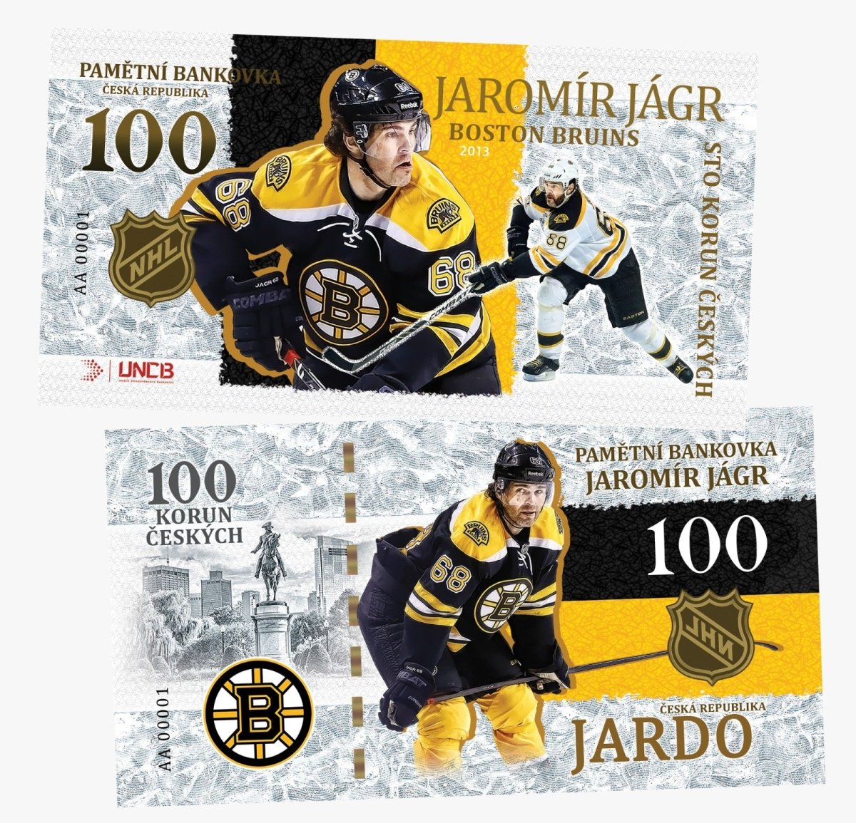 JAROMIR JAGR - Boston Bruins 100 Korun UNCB banknote by UNCB on MYNTED