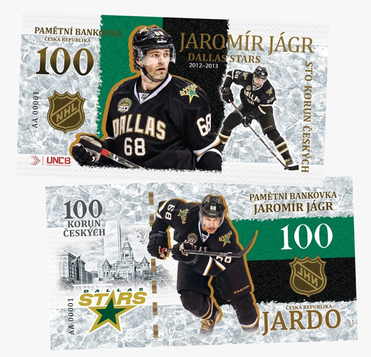 JAROMIR JAGR Club - Dallas Stars 100 Korun UNCB banknote by UNCB on MYNTED