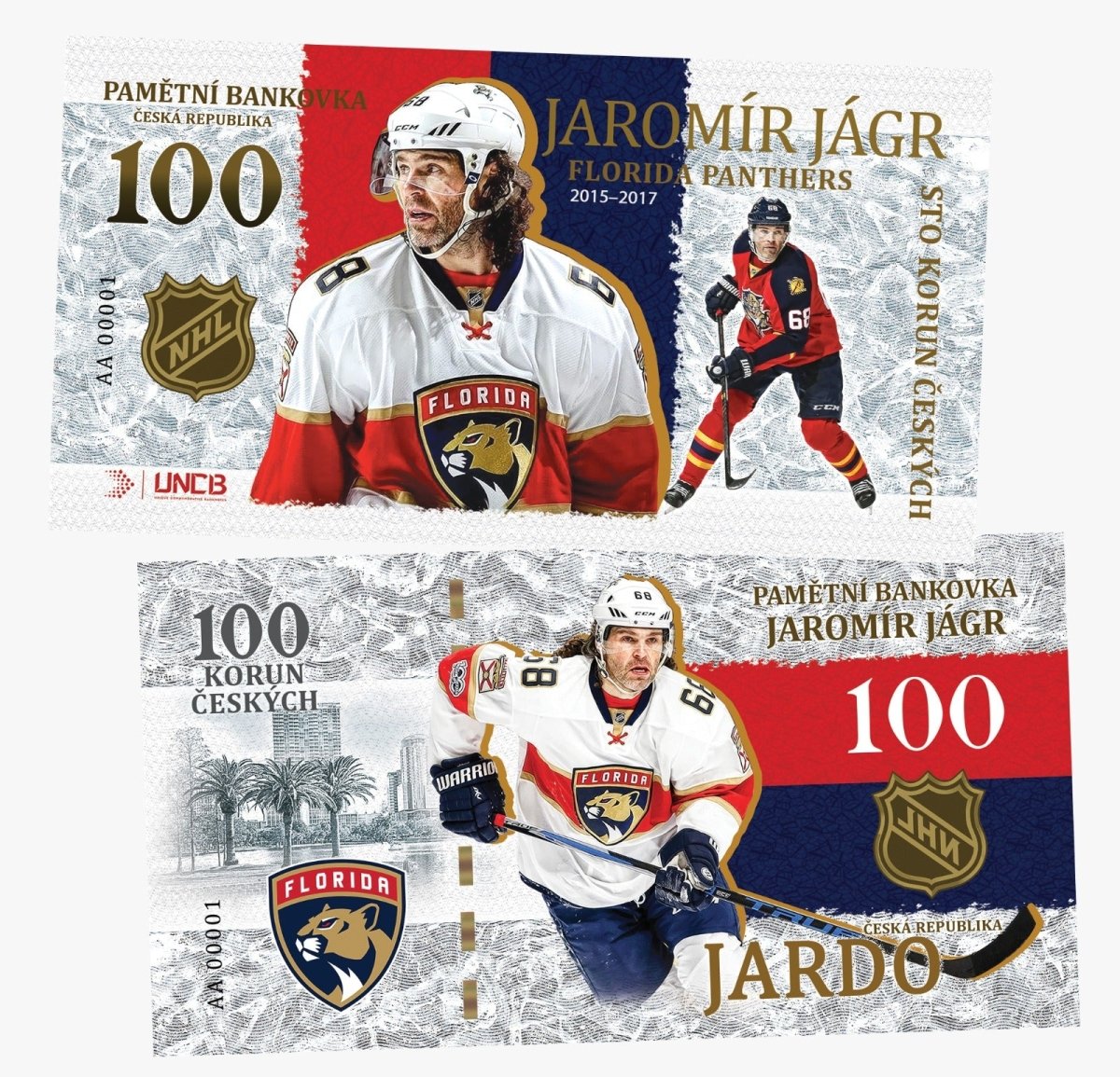 JAROMIR JAGR Club - Florida Panthers 100 Korun UNCB banknote by UNCB on MYNTED