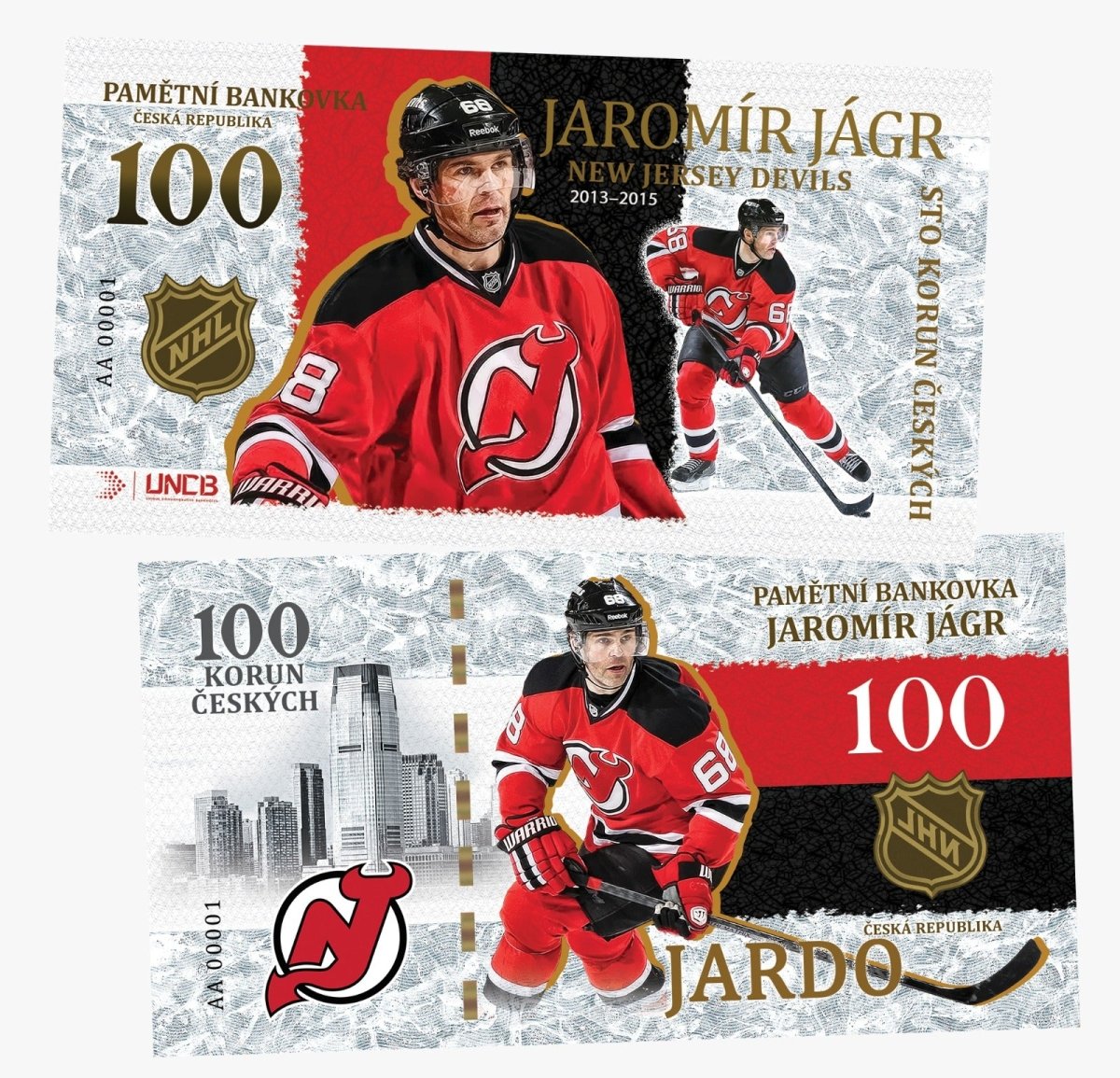JAROMIR JAGR Club - New Jersey Devils 100 Korun UNCB banknote by UNCB on MYNTED