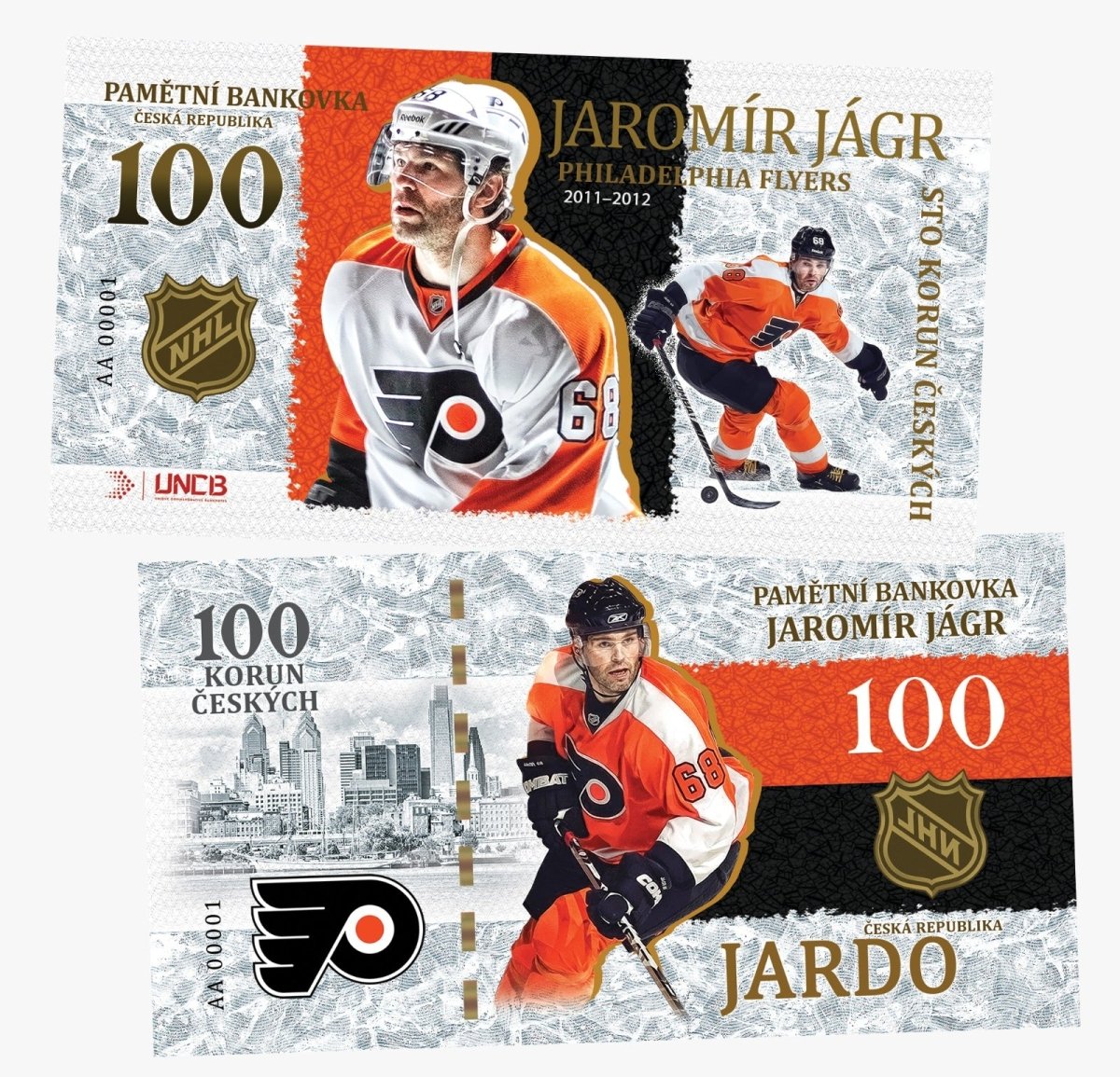 JAROMIR JAGR Club - Philadelphia Flyers 100 Korun UNCB banknote by UNCB on MYNTED