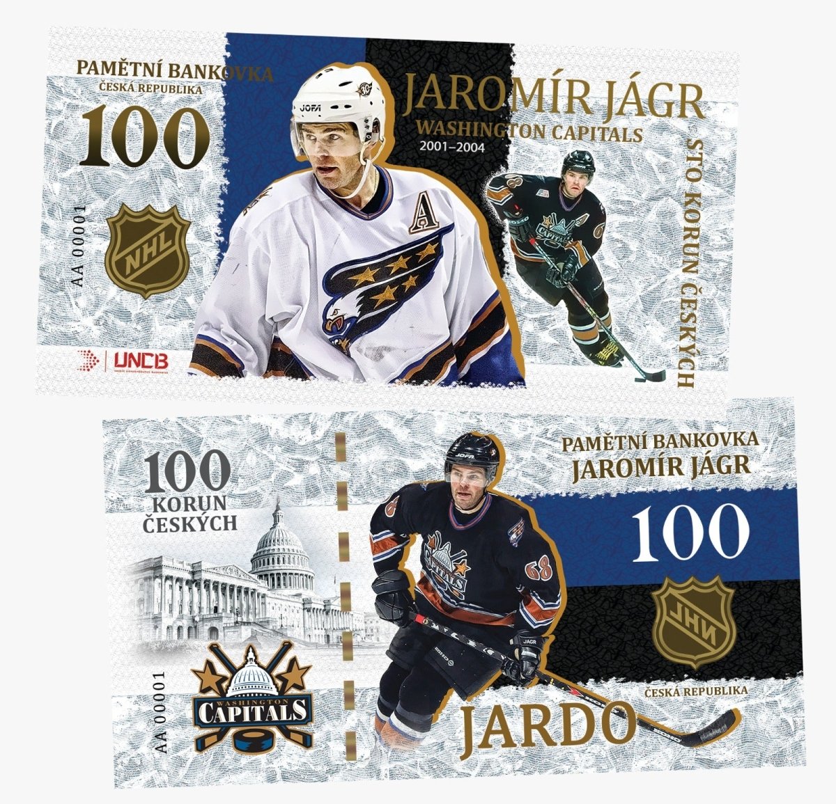 JAROMIR JAGR Club - Washington Capitals 100 Korun UNCB banknote by UNCB on MYNTED