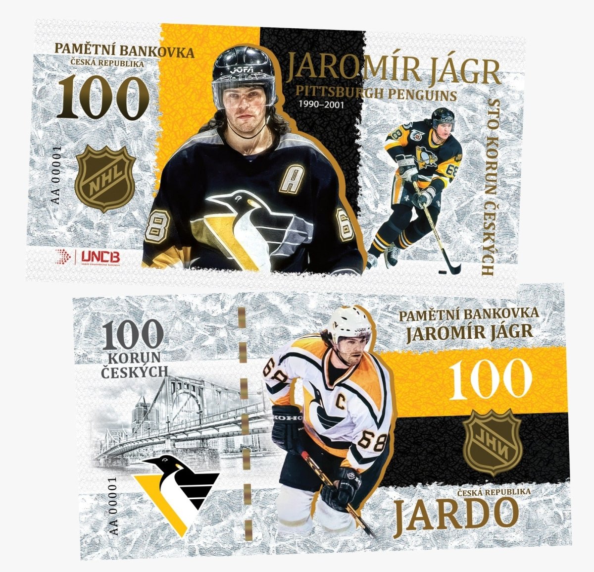 JAROMIR JAGR - Pittsburgh Penguins 100 Korun UNCB banknote by UNCB on MYNTED