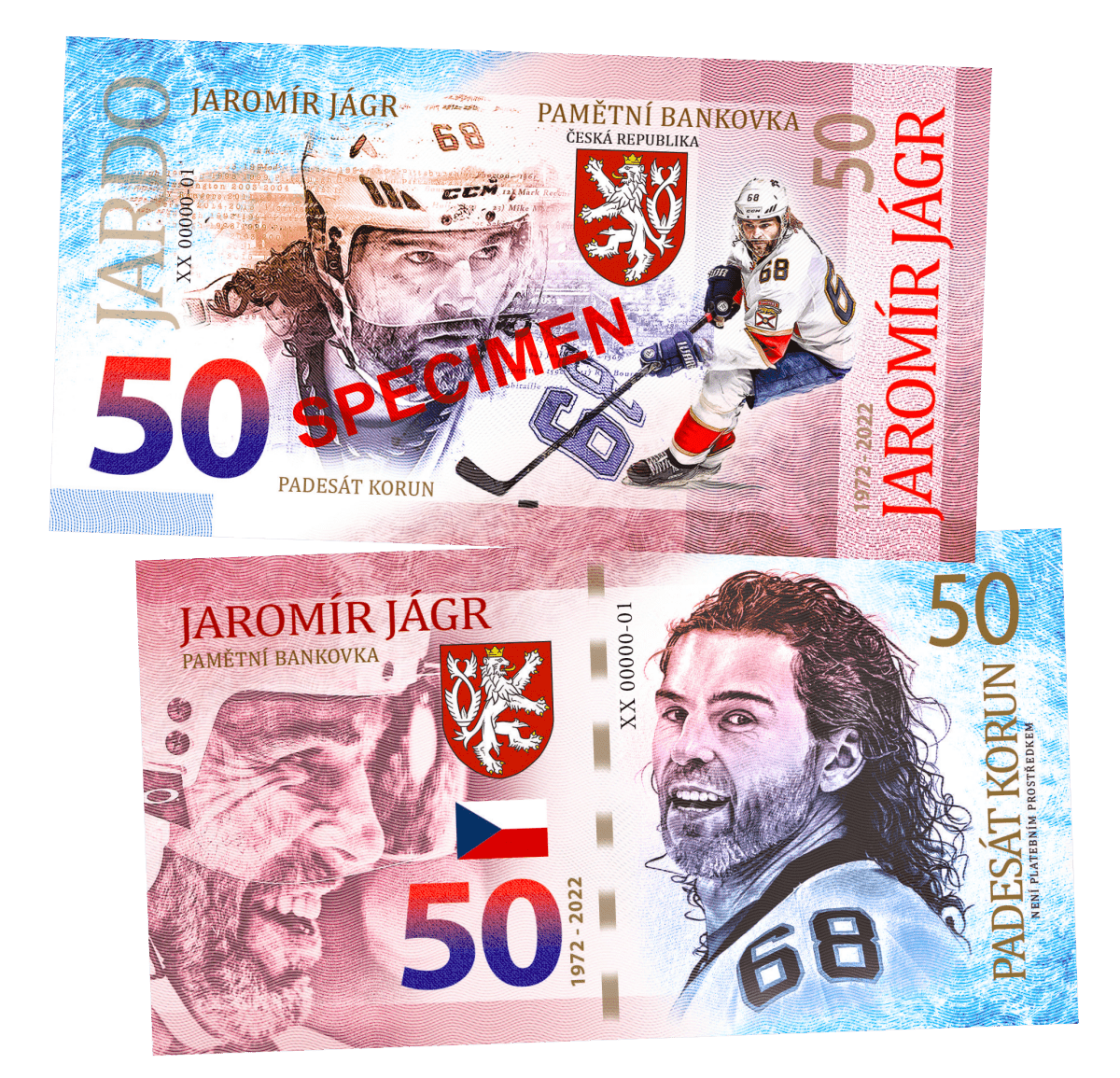 JAROMIR JAGR - SPECIMEN 50 Korun UNCB banknote by UNCB on MYNTED