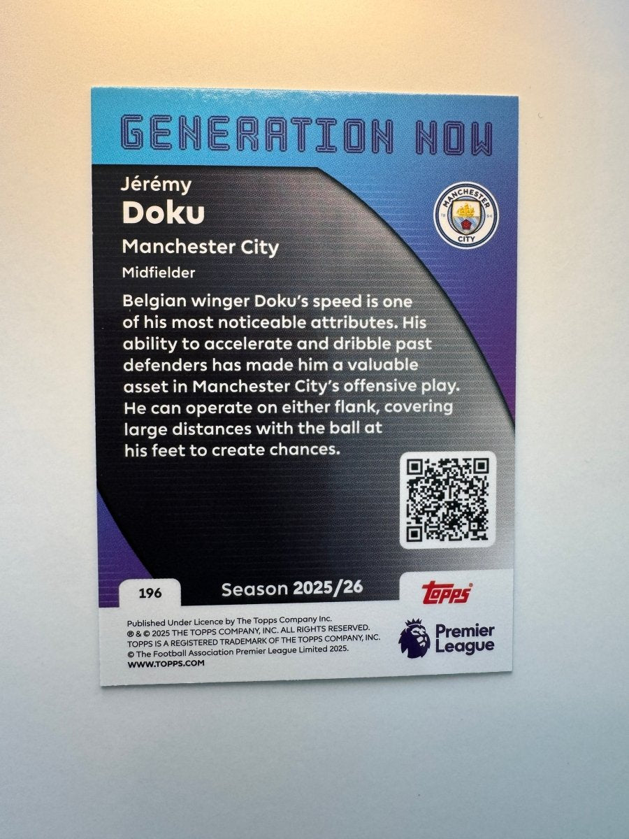 Jérémy Doku Generation Now — 2025 - 26 Topps Premier League — Manchester City by KitRoom Cards on MYNTED