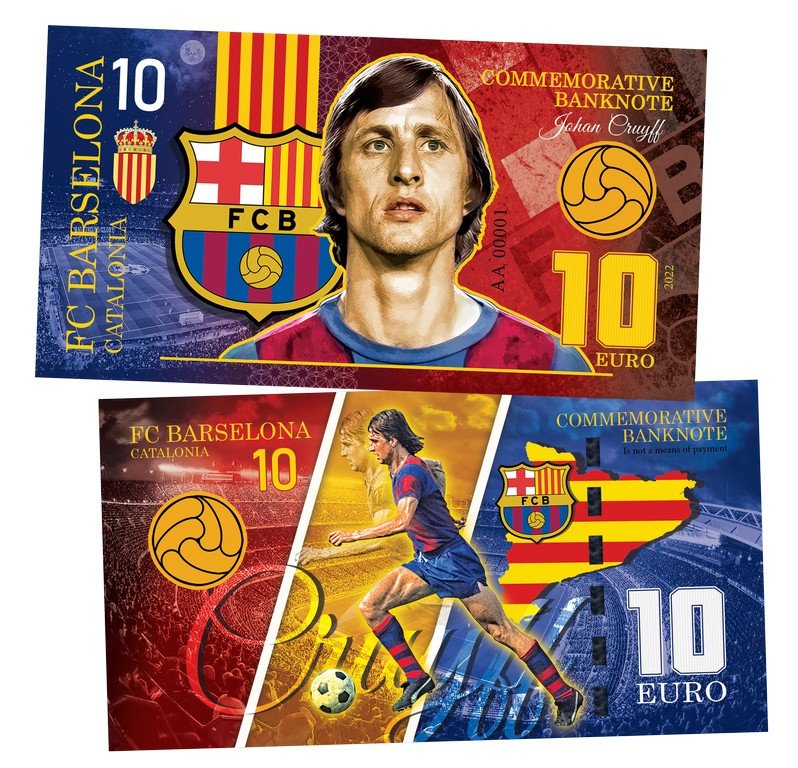 Johan Cruyff FC Barcelona 10 euro UNCB banknote by UNCB on MYNTED