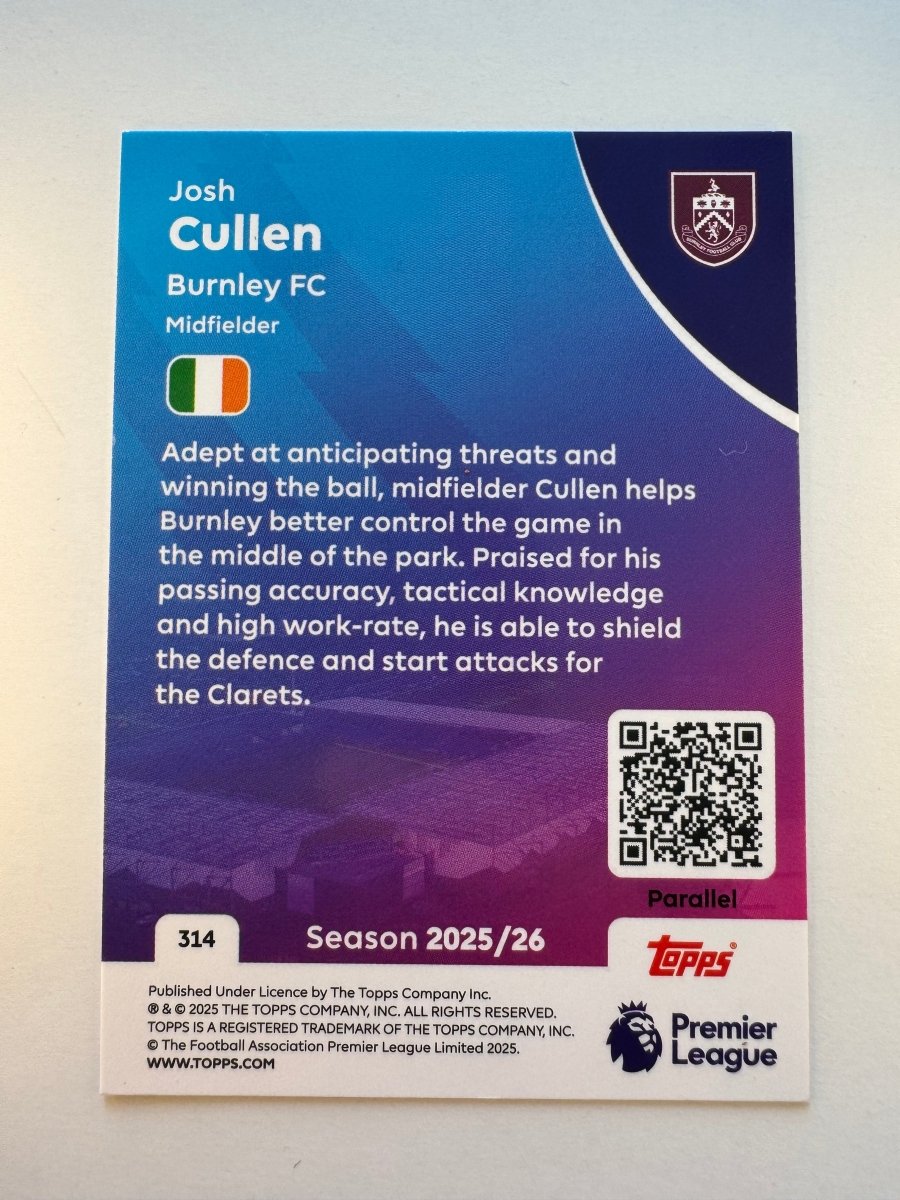 Josh Cullen 314 Black Crystal 01/75 — 2025 - 26 Topps Premier League — Burnley FC by KitRoom Cards on MYNTED