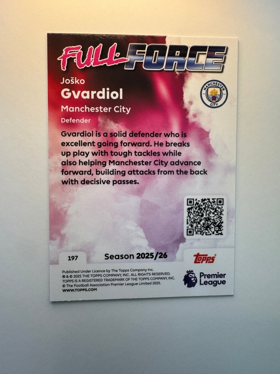 Joško Gvardiol Full Force 197 — 2025 - 26 Topps Premier League — Manchester City by KitRoom Cards on MYNTED