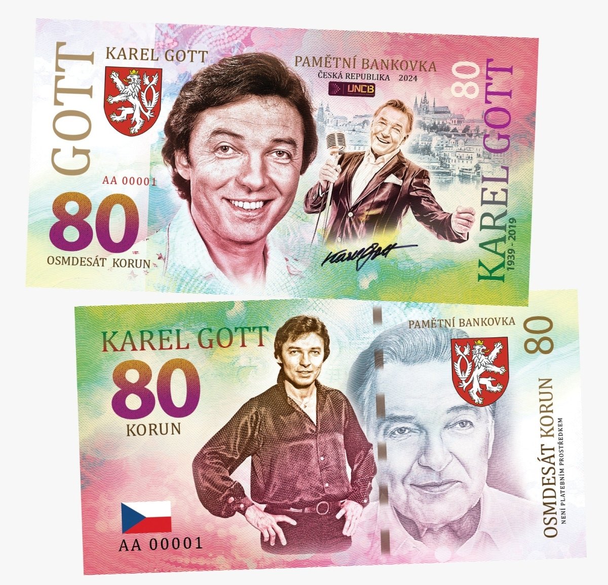 Karel Gott 80 Korun UNCB banknote by UNCB on MYNTED