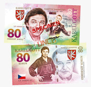 Karel Gott - SPECIMEN 80 Korun UNCB banknote by UNCB on MYNTED