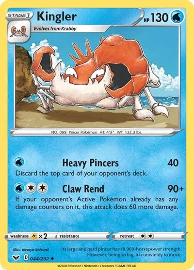 Kingler (Reverse Holofoil) Sword & Shield Base Set Uncommon 044/202 by PokeSource on MYNTED