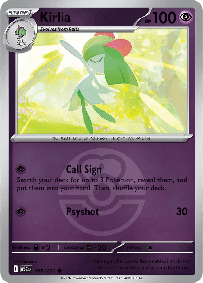 Kirlia (Love Ball) Ascended Heroes Common 088/217 by Shark Pop Culture on MYNTED
