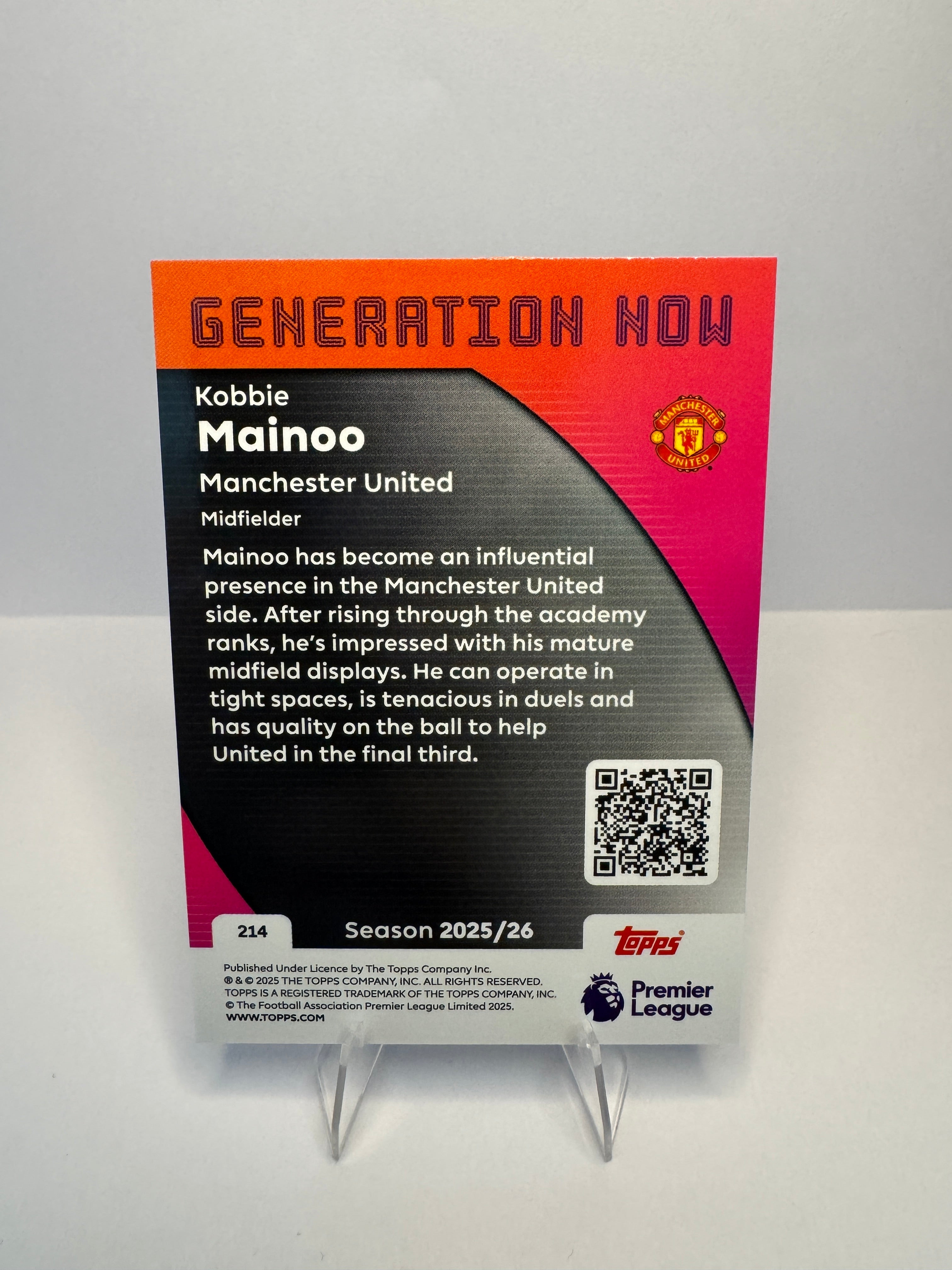 Kobbie Mainoo #214 Generation Now — 2025-26 Topps Premier League — Manchester United