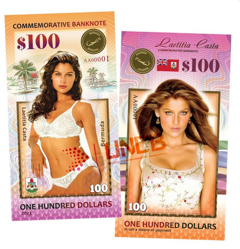 Laetitia Casta 100 Dollars UNCB banknote by UNCB on MYNTED