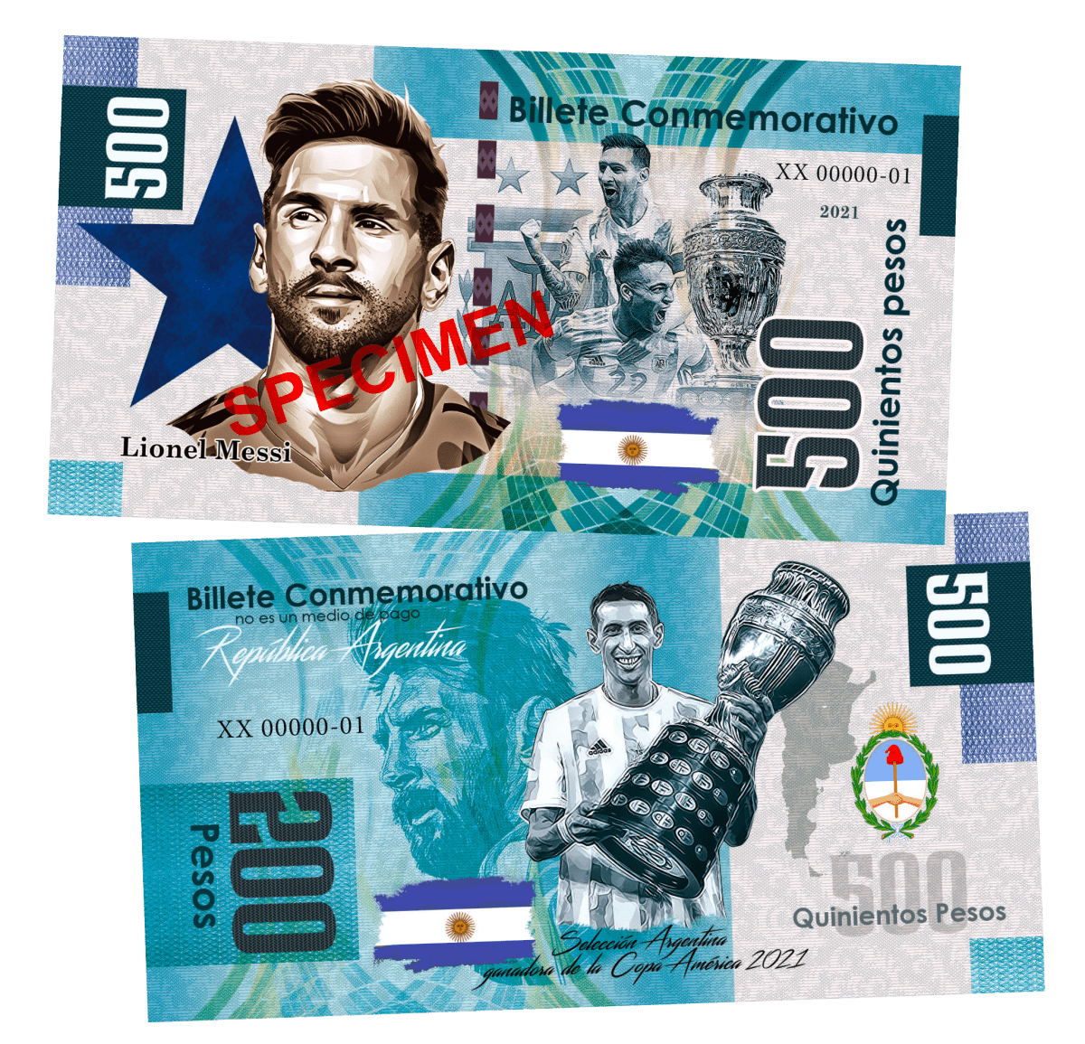 Lionel Messi - SPECIMEN 500 Pesos UNCB banknote by UNCB on MYNTED