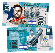Lionel Messi - SPECIMEN 500 Pesos UNCB banknote by UNCB on MYNTED