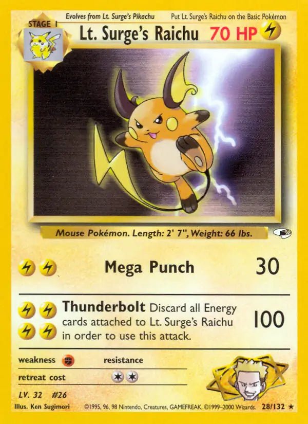 Lt. Surge's Raichu Gym Heroes Rare • 28 Unlimited by Marnie’s TCG on MYNTED