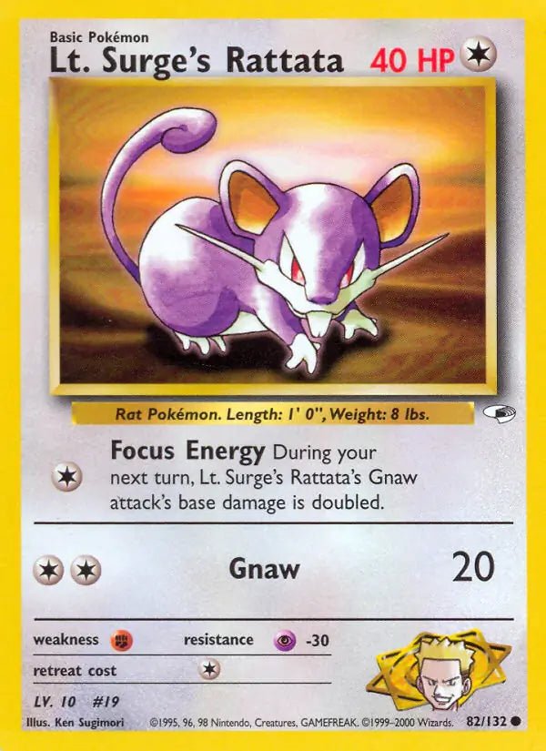 Lt. Surge's Rattata Gym Heroes Common • 82 Unlimited by Marnie’s TCG on MYNTED